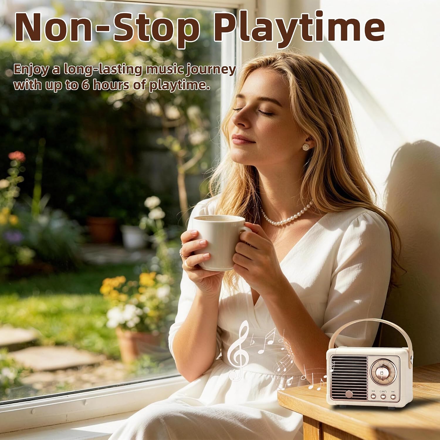 PARLANTE PORTÁTIL BAOLIRA RETRO BLUETOOTH BEIGE - 5