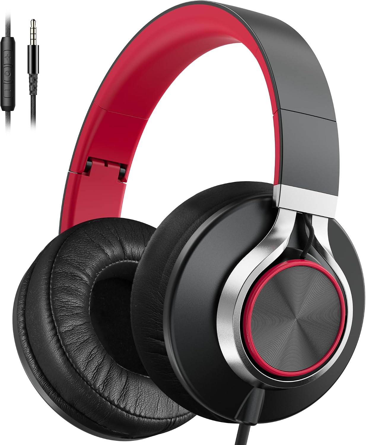 AUDÍFONOS AILIHEN C90 CON CABLE Y MICRÓFONO, OVER-EAR PLEGABLES CON CONTROL DE VOLUMEN, CONECTOR 3.5 MM, COLOR ROJO - 1