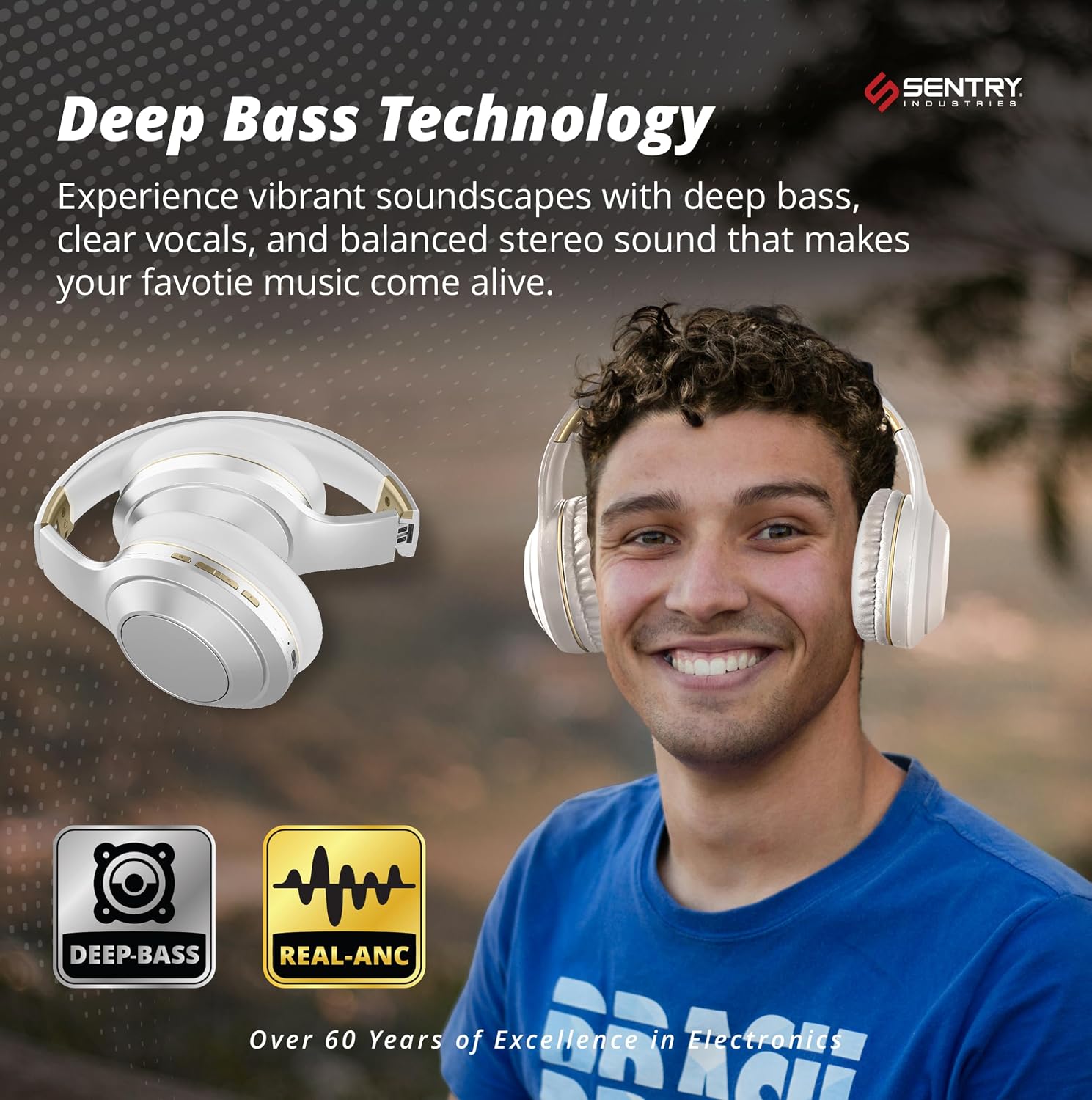 AUDÍFONOS OVER EAR SENTRY OSH BLUETOOTH INALÁMBRICOS CON CANCELACIÓN ACTIVA DE RUIDO, BATERÍA 22 HORAS, BLANCO - 5