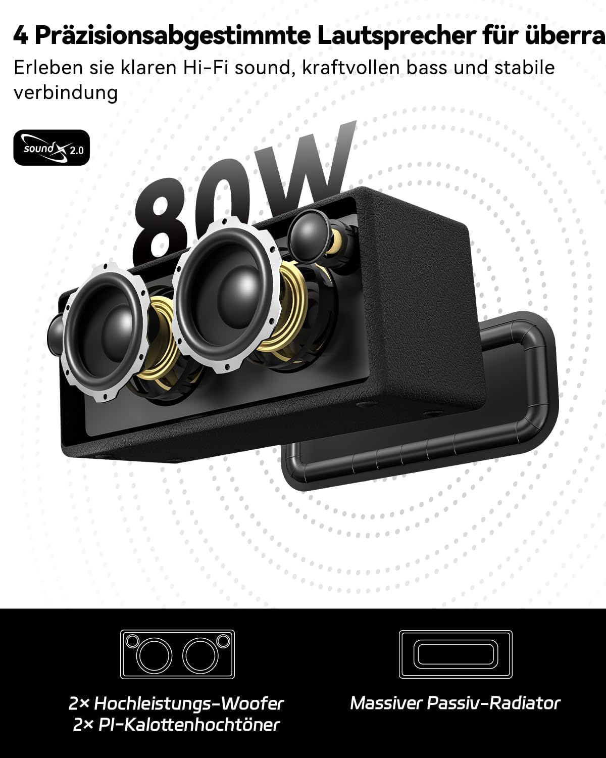 PARLANTE BLUETOOTH STAGESOUND RETRO 80W IP67 WATERPROOF CON LUCES LED Y BATERÍA 12H - 2