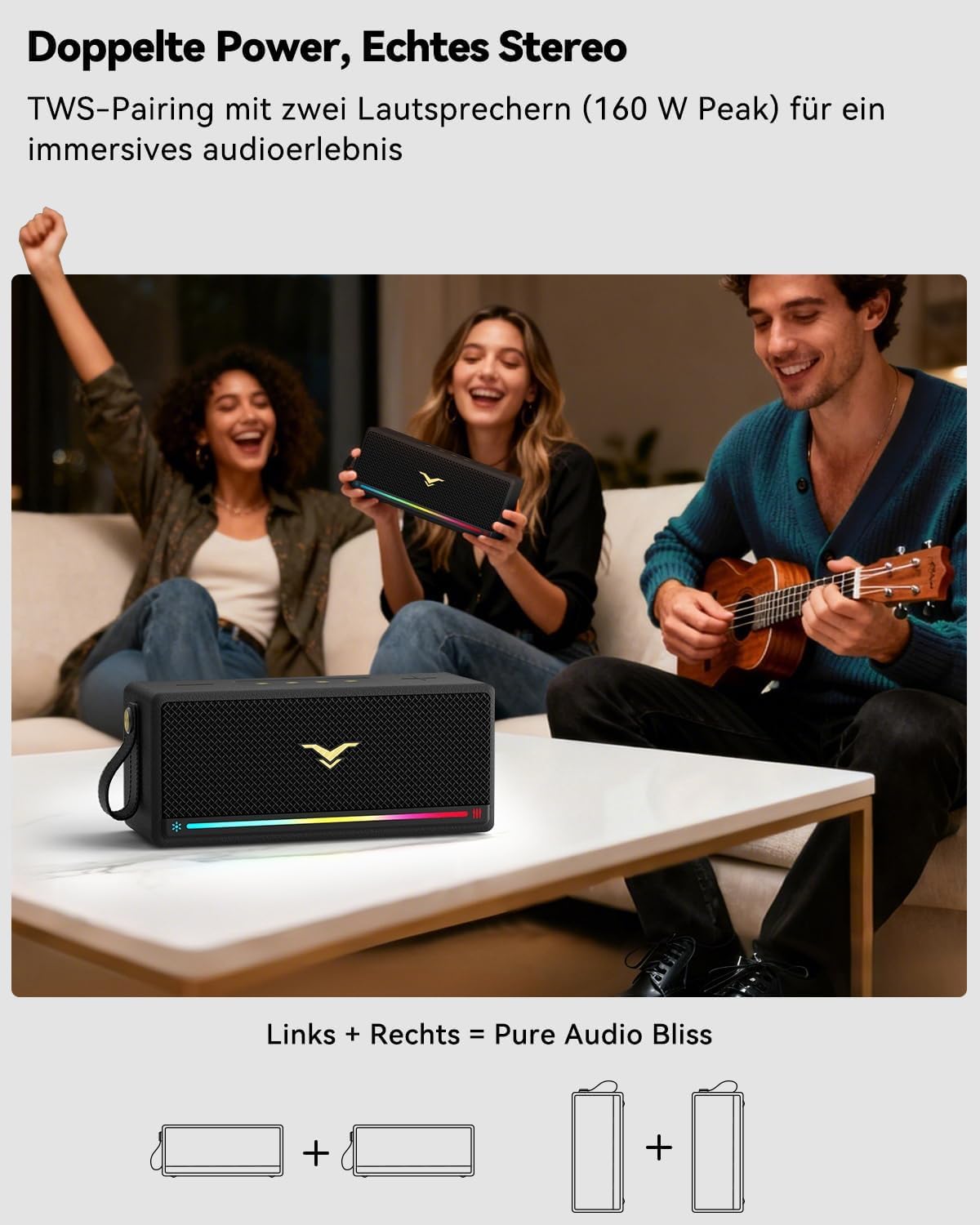 PARLANTE BLUETOOTH STAGESOUND RETRO 80W IP67 WATERPROOF CON LUCES LED Y BATERÍA 12H - 5