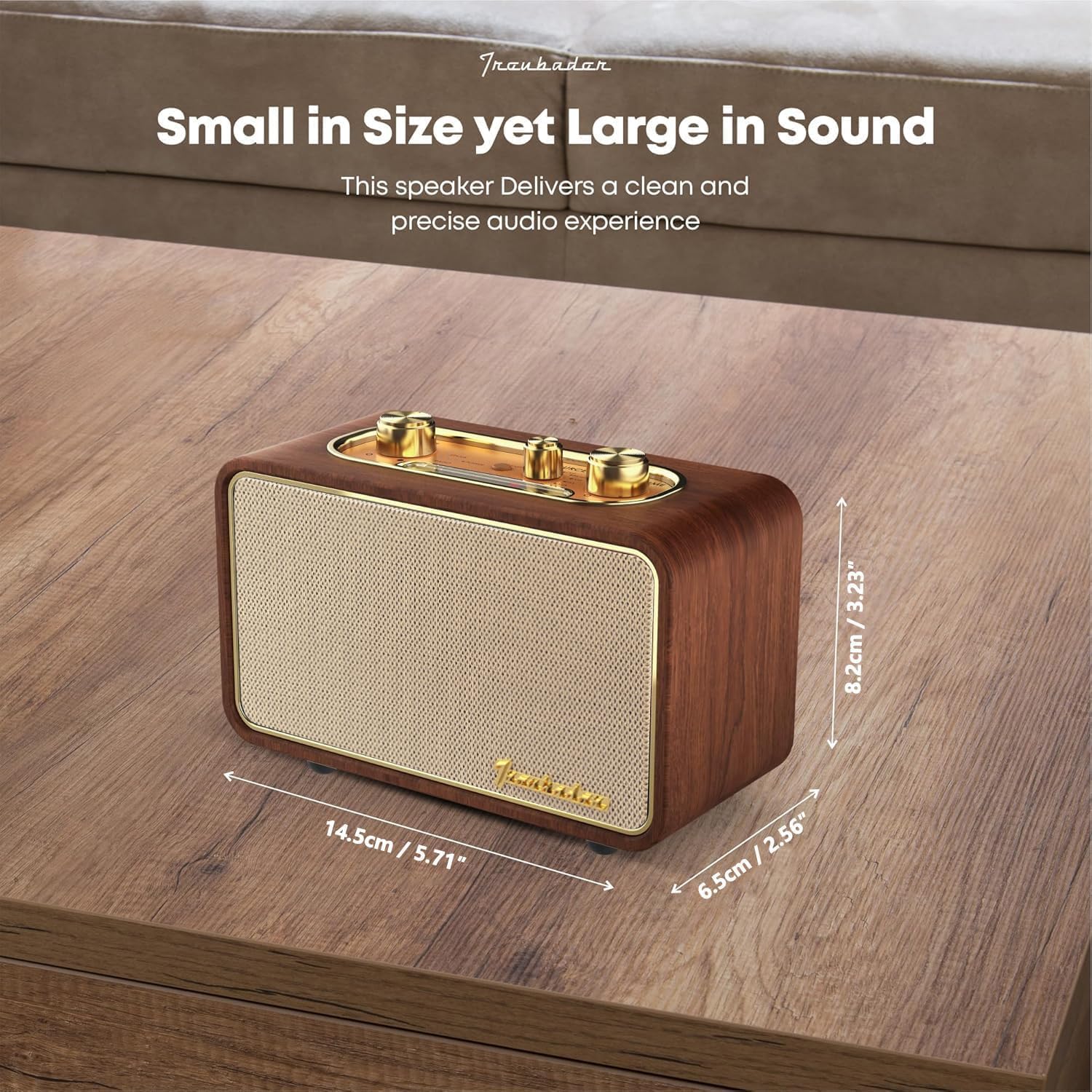 PARLANTE PORTÁTIL BLUETOOTH TRENBADER ARTLINK VINTAGE MADERA NOGAL OSCURO - 4
