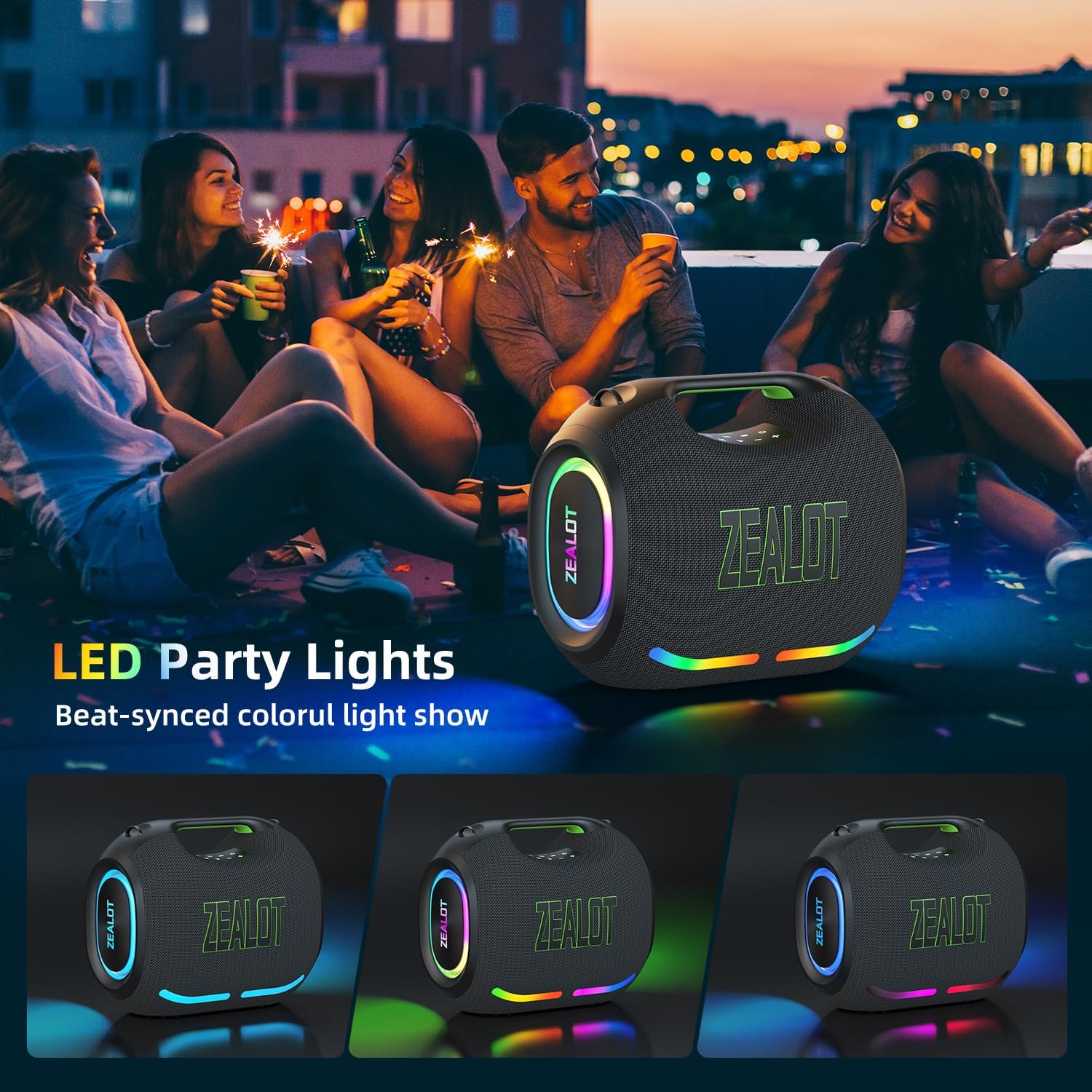 PARLANTE PORTÁTIL BLUETOOTH ZEALOT 350W CON BATERÍA 48000MAH Y LUZ LED - 5