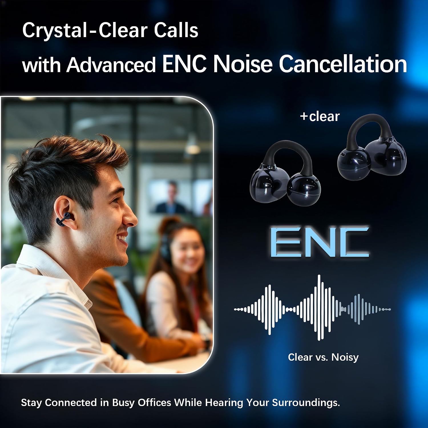 AUDÍFONOS ESSONIO M30 BLUETOOTH 6.0 OPEN EAR NEGRO - 2
