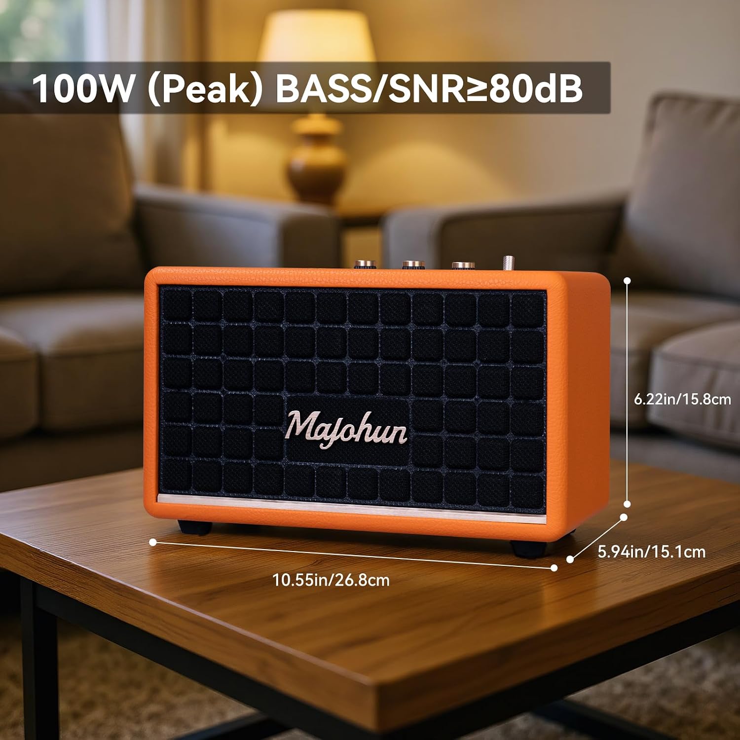 PARLANTE PORTÁTIL MAJOHUN 100W BLUETOOTH 5.4 VINTAGE NARANJA - 3