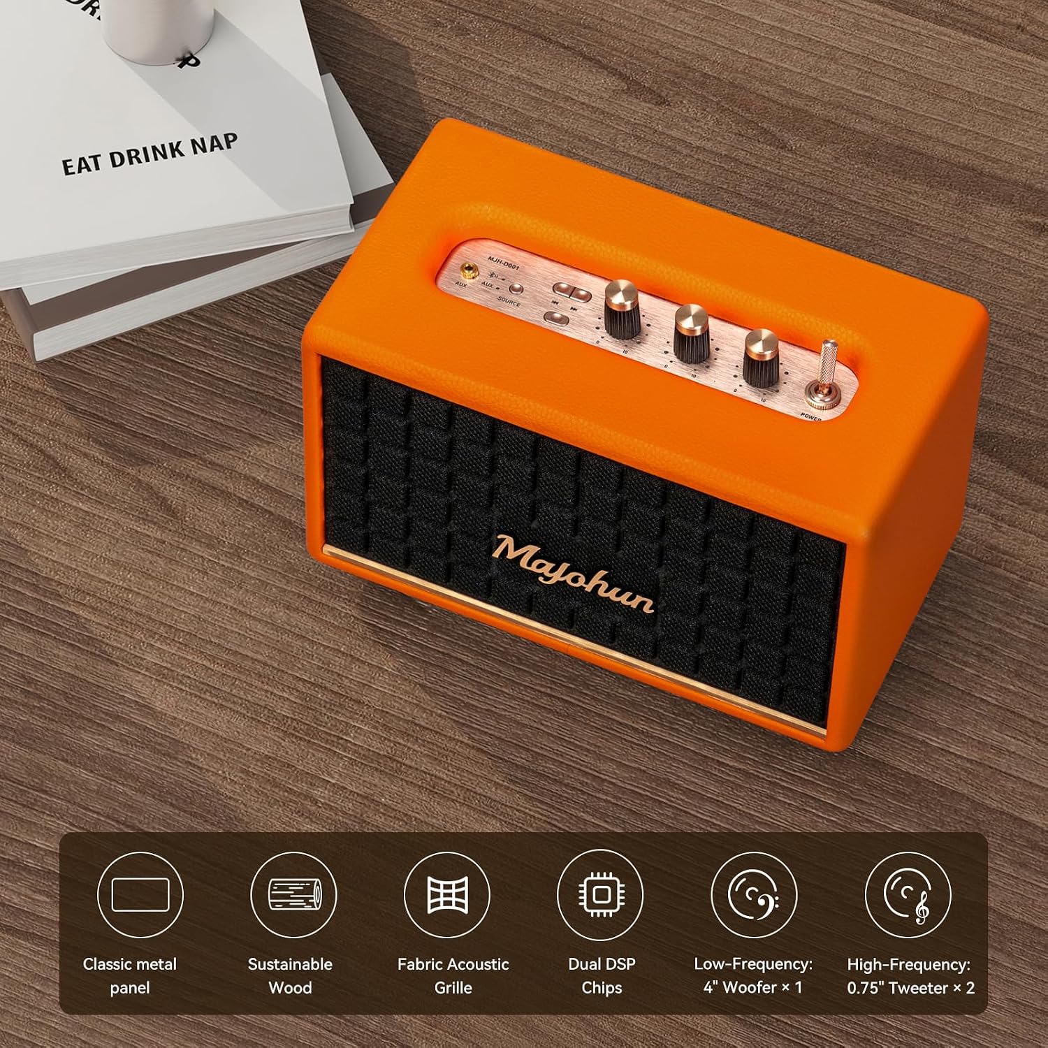 PARLANTE PORTÁTIL MAJOHUN 100W BLUETOOTH 5.4 VINTAGE NARANJA - 4