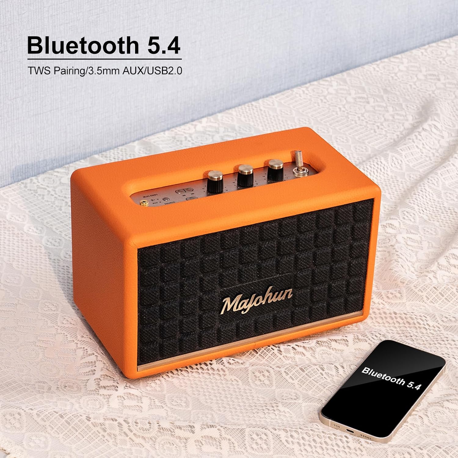 PARLANTE PORTÁTIL MAJOHUN 100W BLUETOOTH 5.4 VINTAGE NARANJA - 5