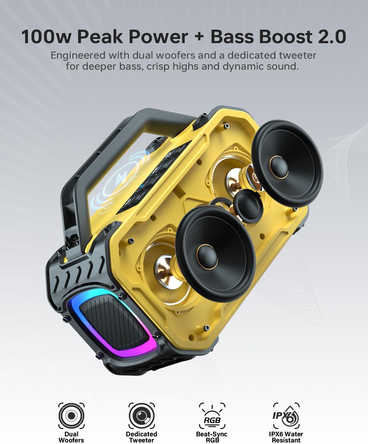PARLANTE PORTÁTIL ENERGIZER OUTDOOR BLUETOOTH 100W AMARILLO - 2