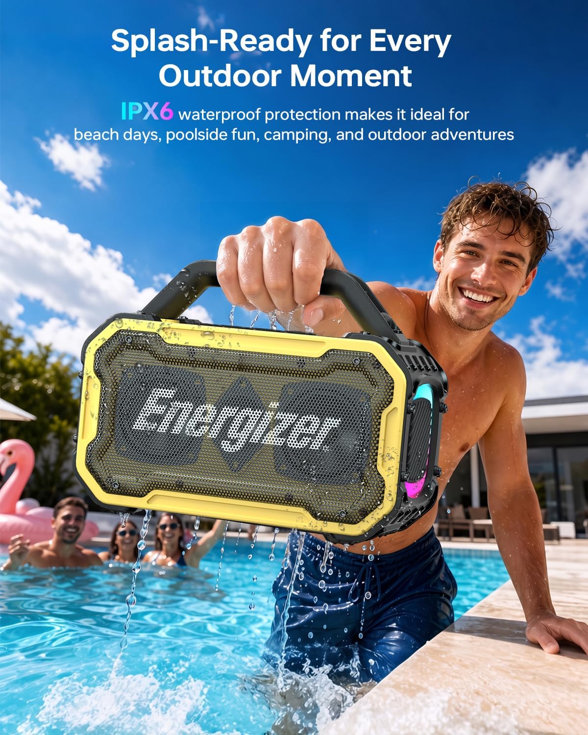 PARLANTE PORTÁTIL ENERGIZER OUTDOOR BLUETOOTH 100W AMARILLO - 4