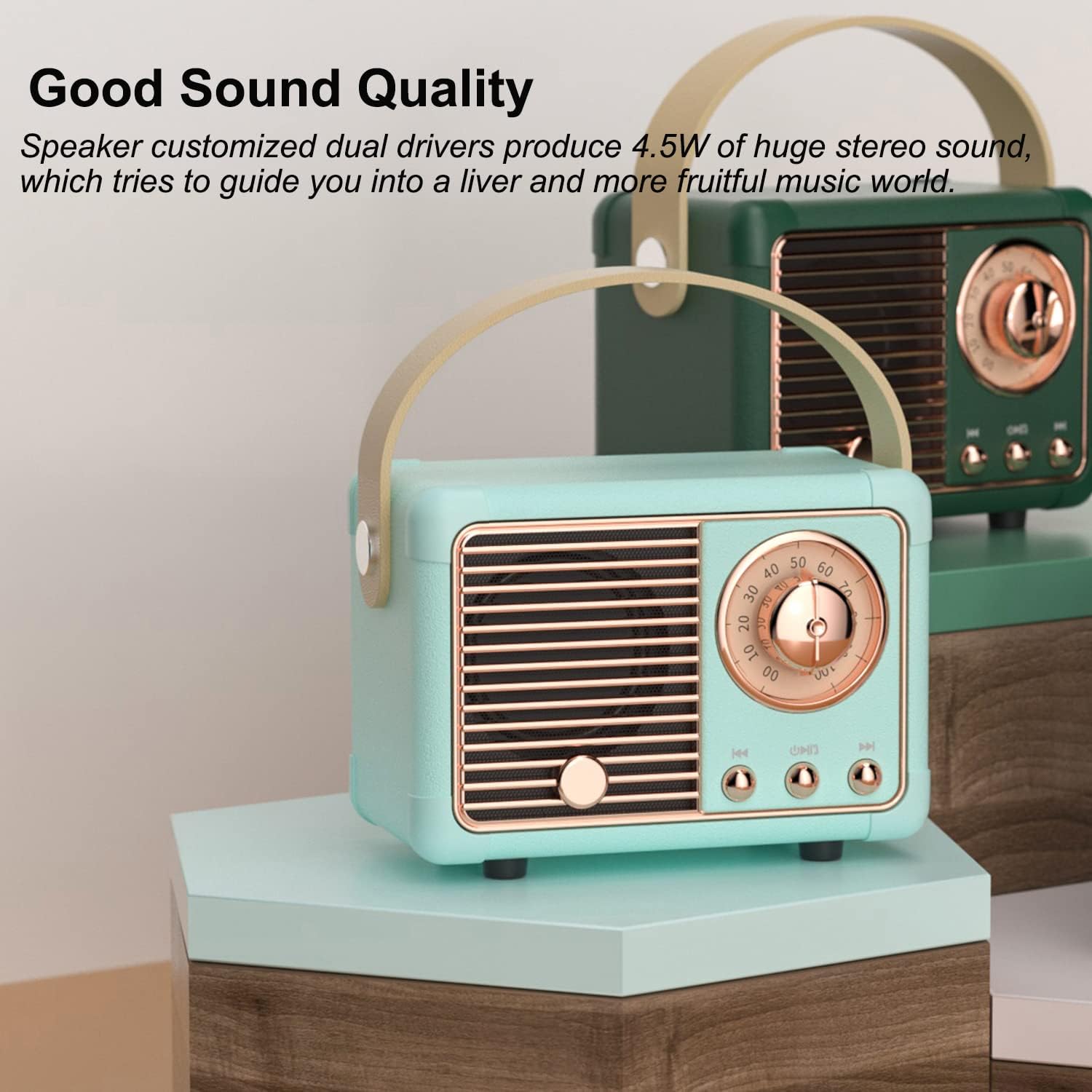 PARLANTE PORTÁTIL BAOLIRA RETRO BLUETOOTH DISEÑO VINTAGE - 5
