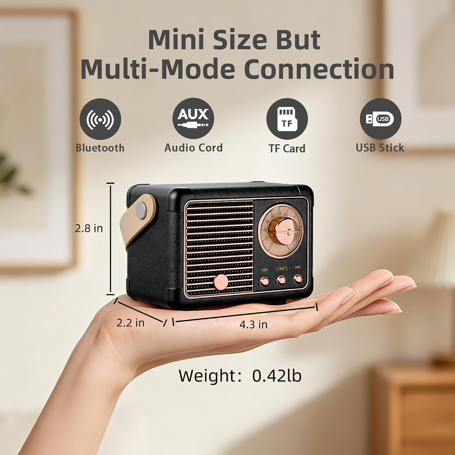 PARLANTE PORTÁTIL BAOLIRA RETRO BLUETOOTH PEQUEÑO - 3