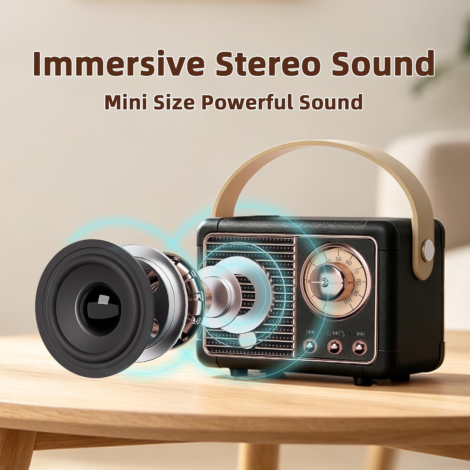 PARLANTE PORTÁTIL BAOLIRA RETRO BLUETOOTH PEQUEÑO - 4