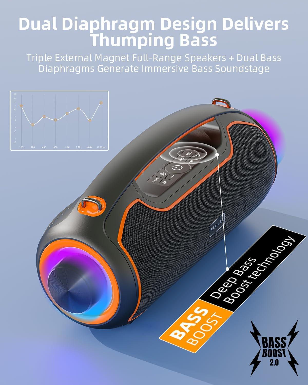 PARLANTE PORTÁTIL BLUETOOTH VUOPAX 200W CON BASS BOOST Y BATERÍA 12000MAH - 3