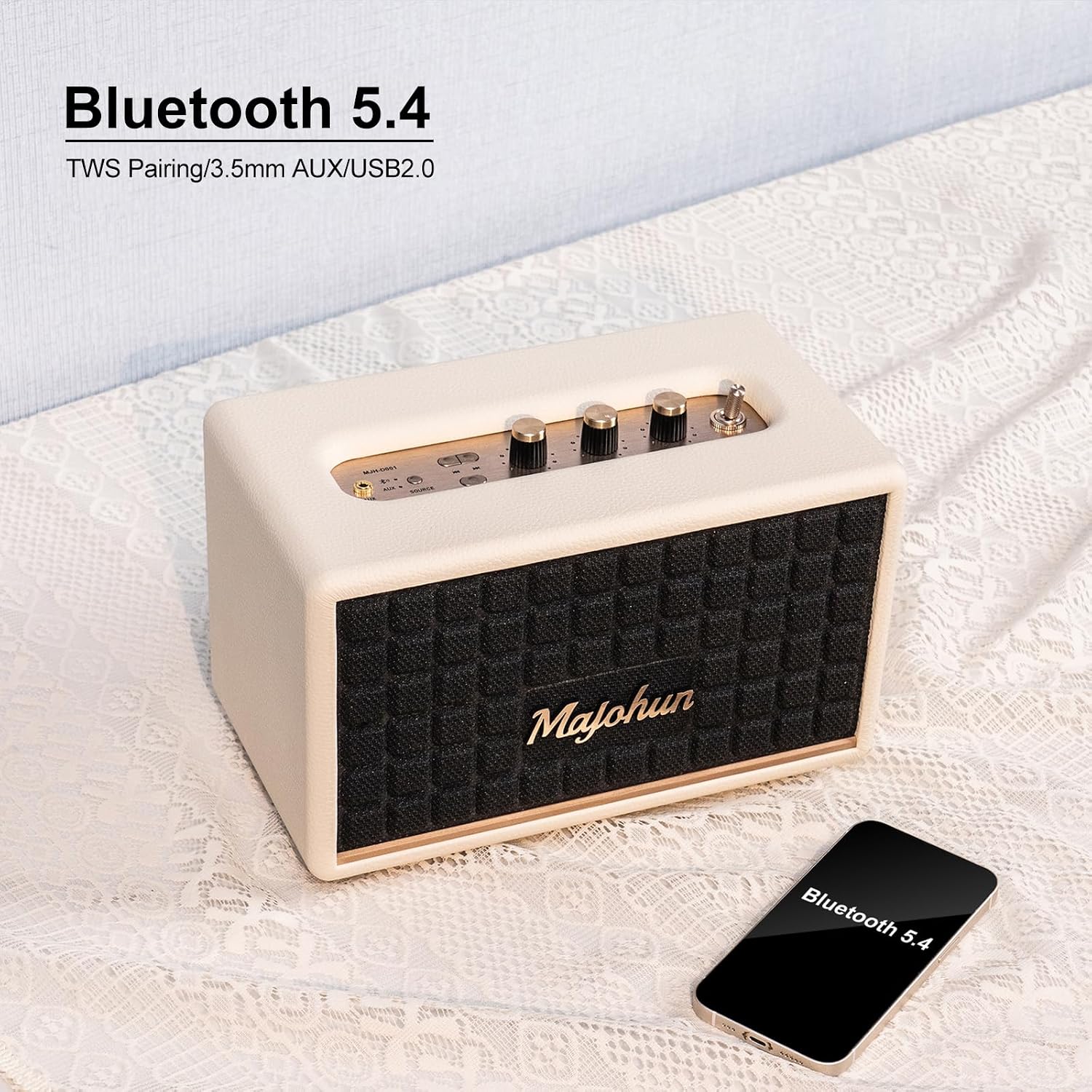 PARLANTE BLUETOOTH MAJOHUN VINTAGE 100W BLANCO - 3