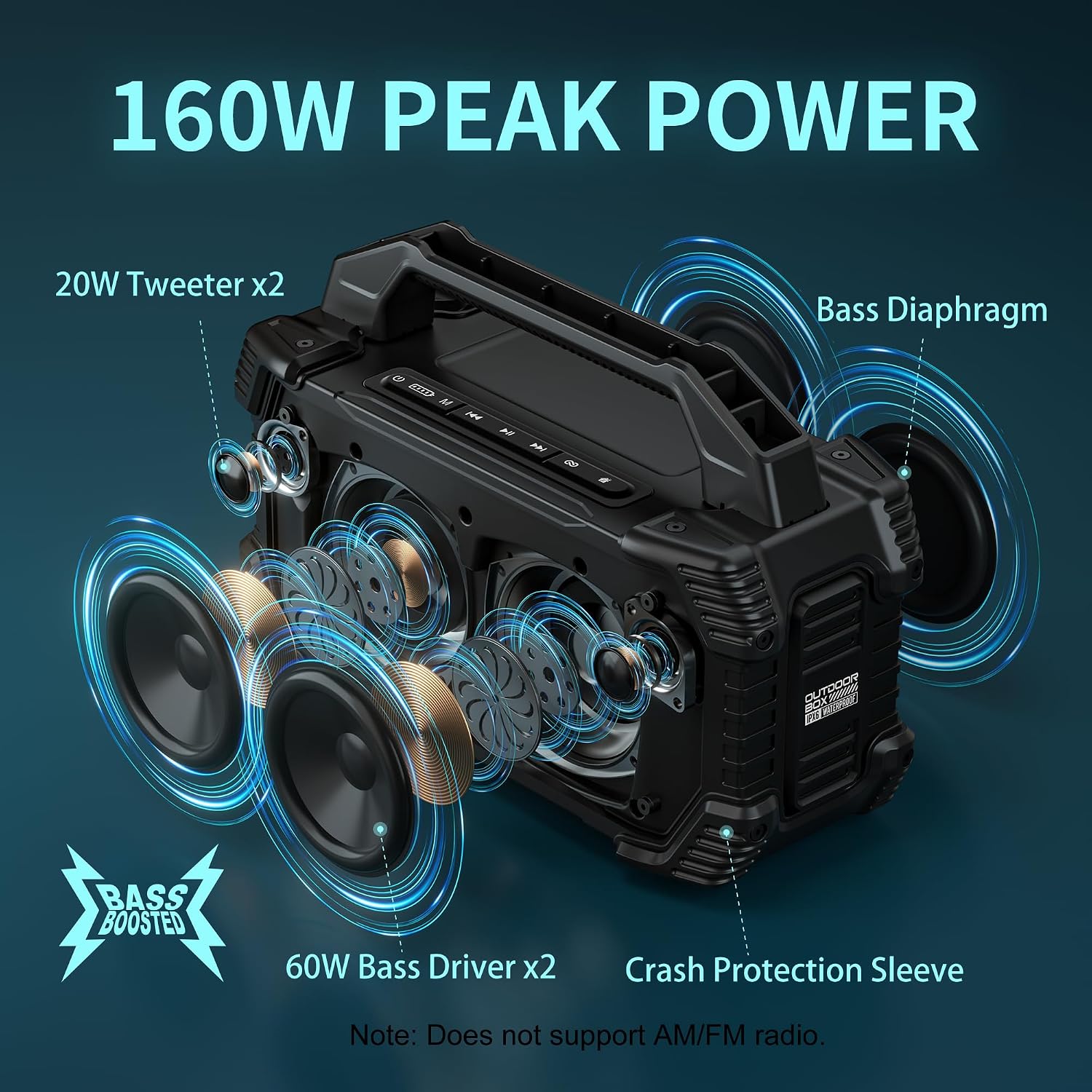 PARLANTE PORTÁTIL TOMPROAD K40 BLUETOOTH 160W IPX6 NEGRO - 2