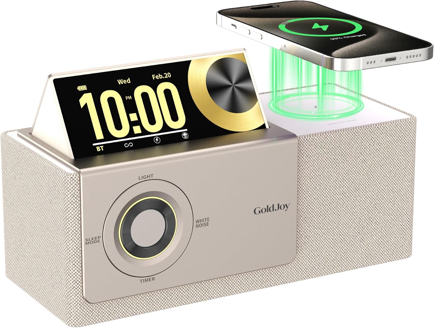 PARLANTE BLUETOOTH GOLDJOY 7 EN 1 BEIGE CON ESTACIÓN DE CARGA INALÁMBRICA - 1