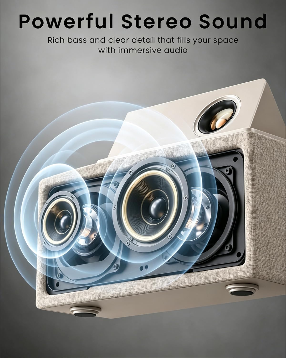 PARLANTE BLUETOOTH GOLDJOY 7 EN 1 BEIGE CON ESTACIÓN DE CARGA INALÁMBRICA - 3