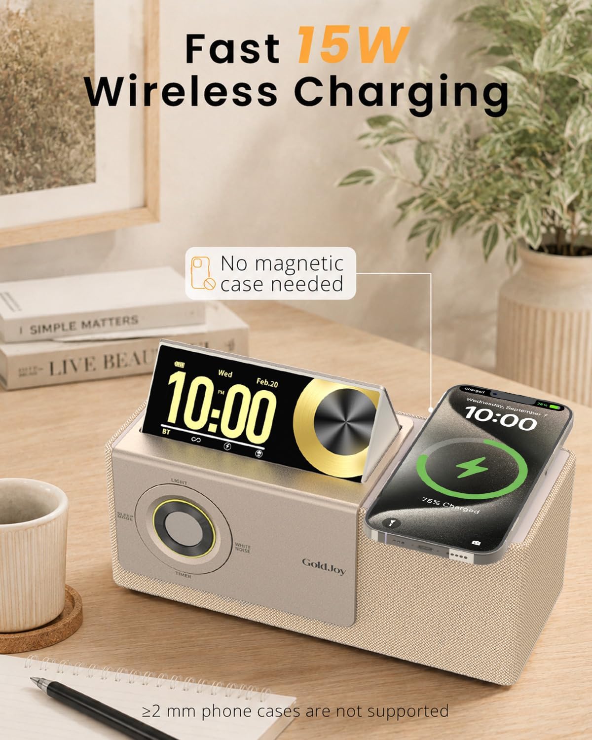 PARLANTE BLUETOOTH GOLDJOY 7 EN 1 BEIGE CON ESTACIÓN DE CARGA INALÁMBRICA - 4