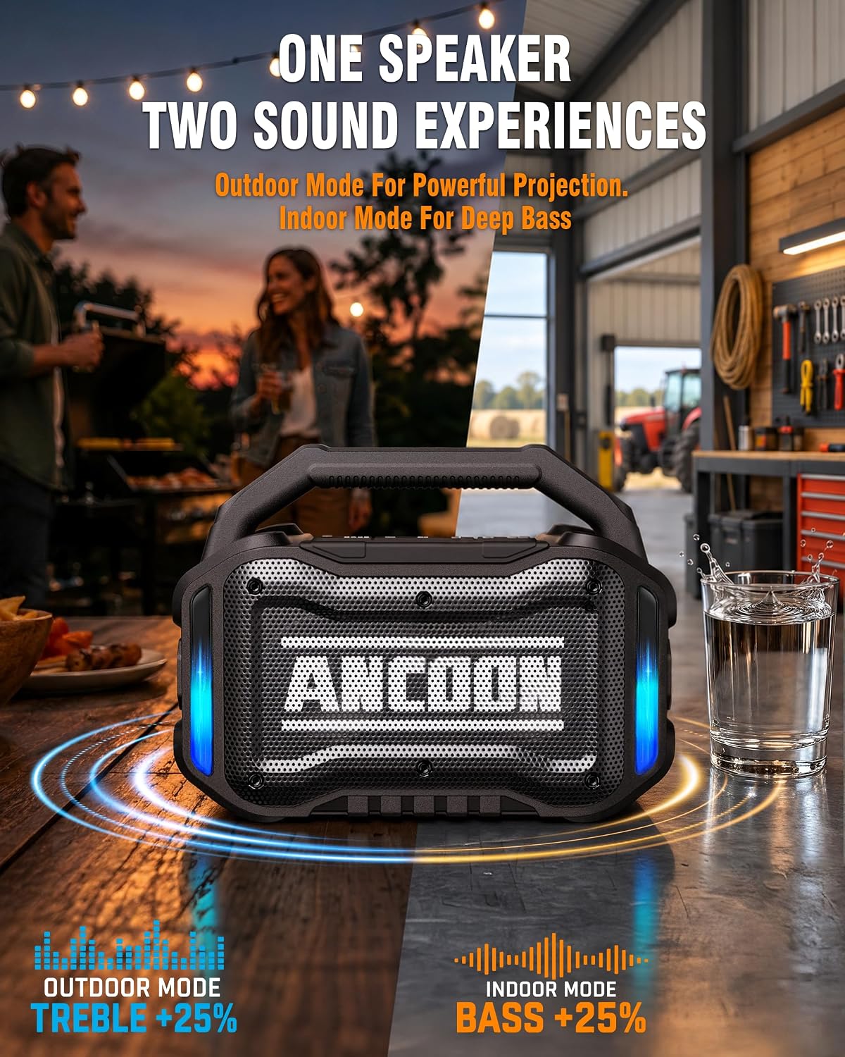 PARLANTE PORTÁTIL ANCOON BLUETOOTH 80W CON BASS Y RESISTENCIA IPX6 - 3