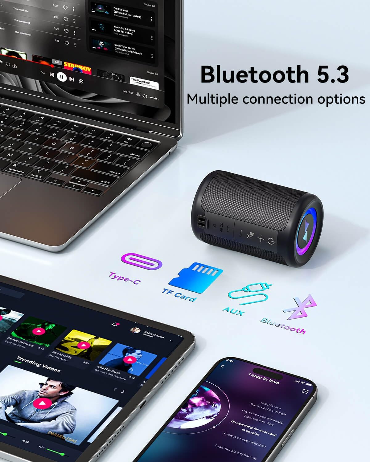 PARLANTE PORTÁTIL BLUETOOTH LENRUE PEQUEÑO CON LUCES Y SONIDO ESTÉREO TWS 30W - 5