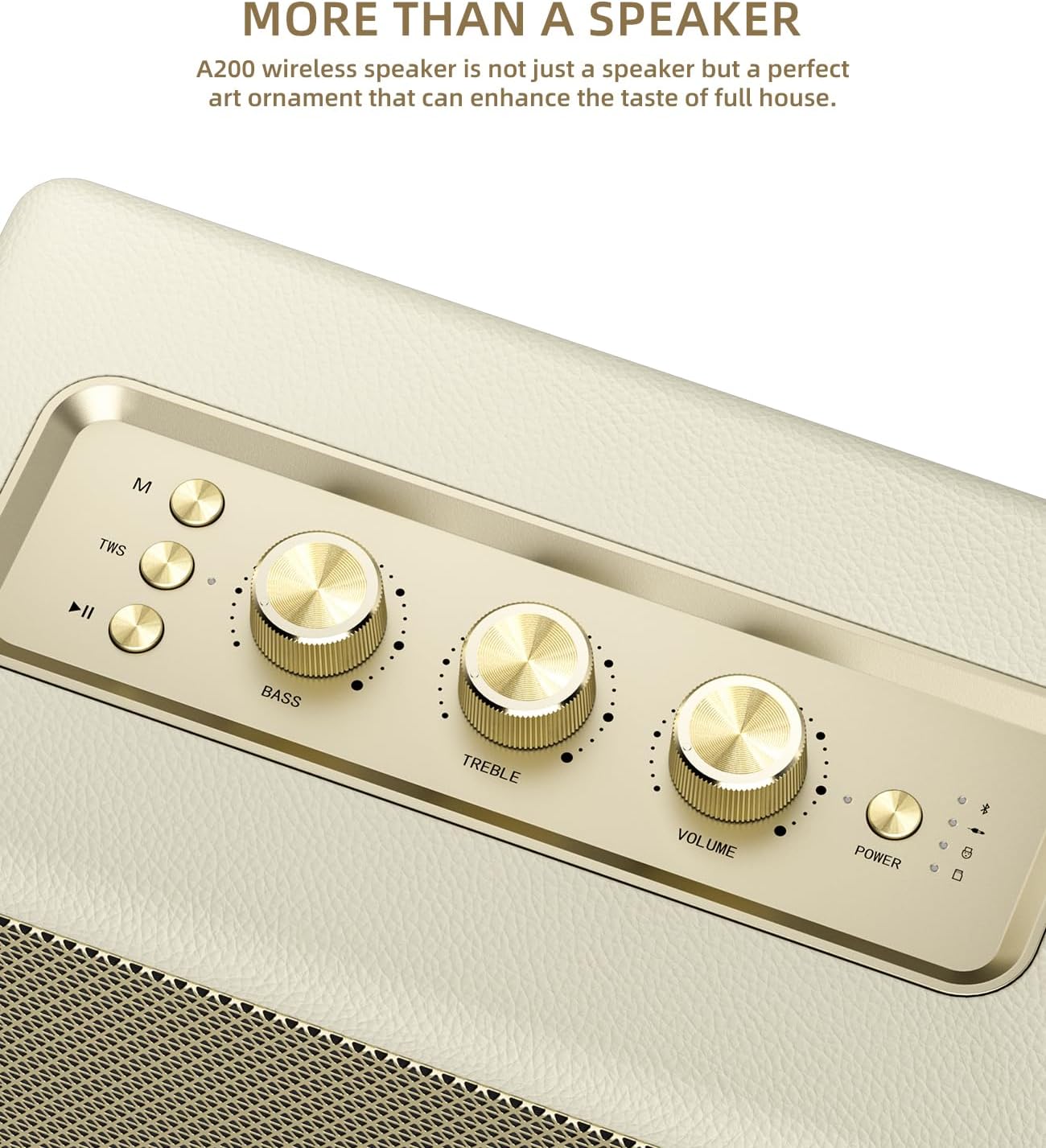 PARLANTE PORTÁTIL MLOVE A200 BLUETOOTH RETRO BLANCO Y DORADO - 2