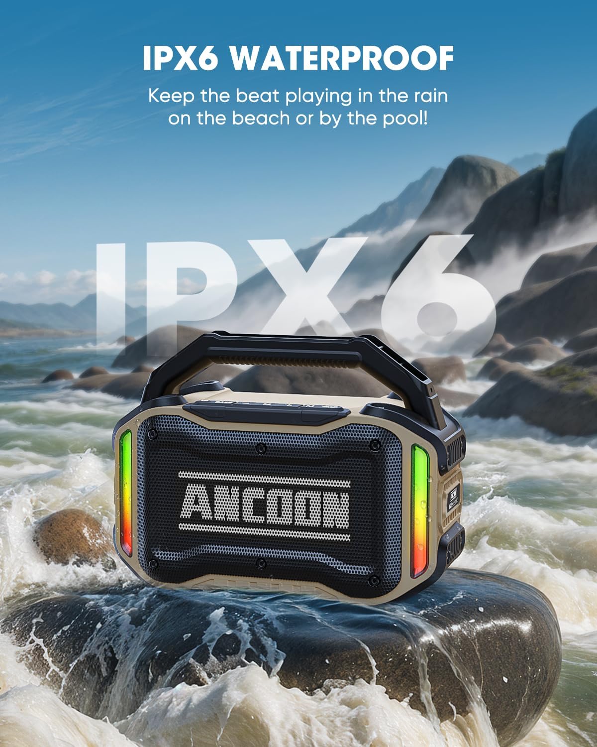 PARLANTE PORTÁTIL ANCOON BLUETOOTH 80W IPX6 RESISTENTE COLOR DESIERTO - 3
