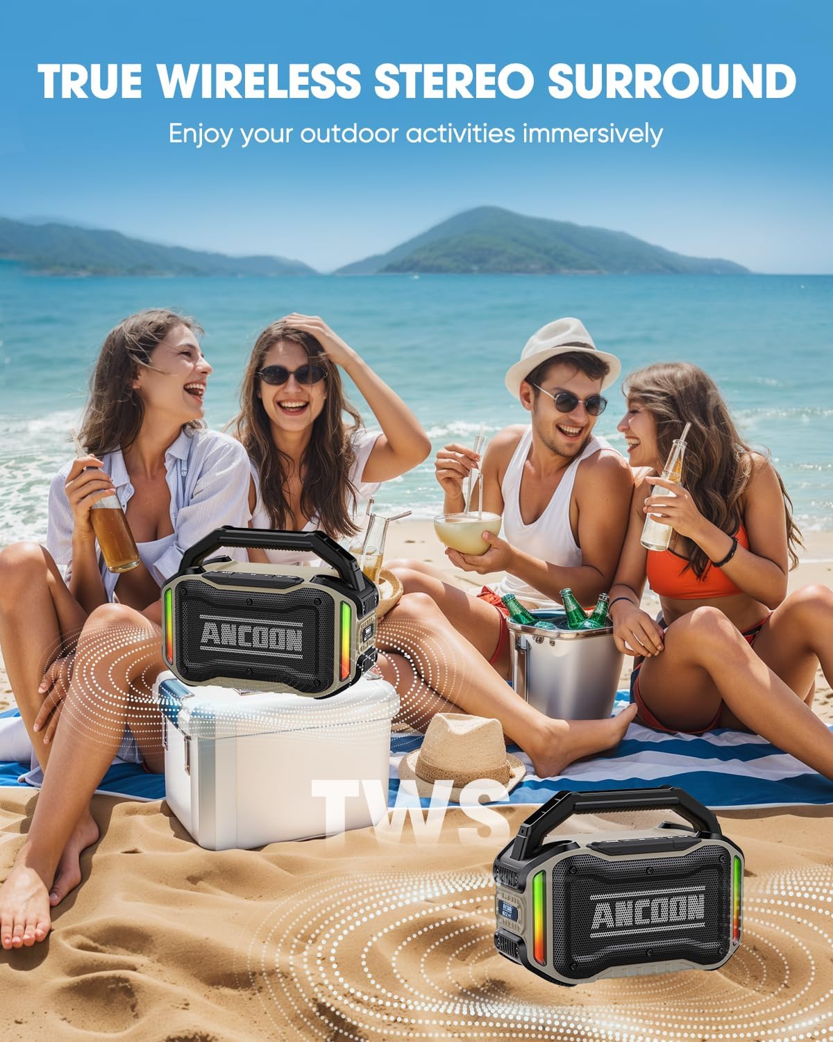 PARLANTE PORTÁTIL ANCOON BLUETOOTH 80W IPX6 RESISTENTE COLOR DESIERTO - 4