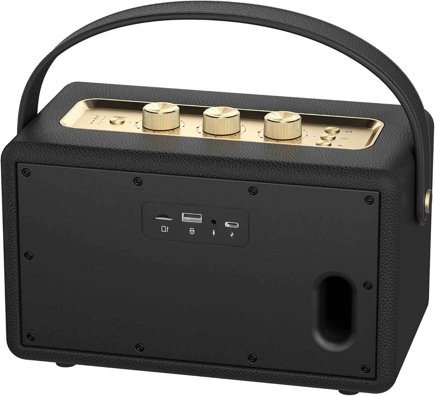 PARLANTE PORTÁTIL MLOVE A200 BLUETOOTH RETRO NEGRO Y DORADO - 3