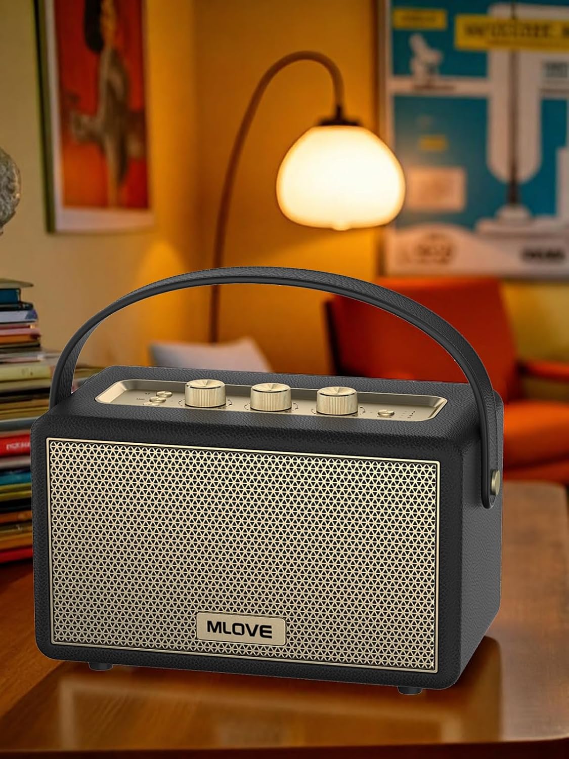 PARLANTE PORTÁTIL MLOVE A200 BLUETOOTH RETRO NEGRO Y DORADO - 5