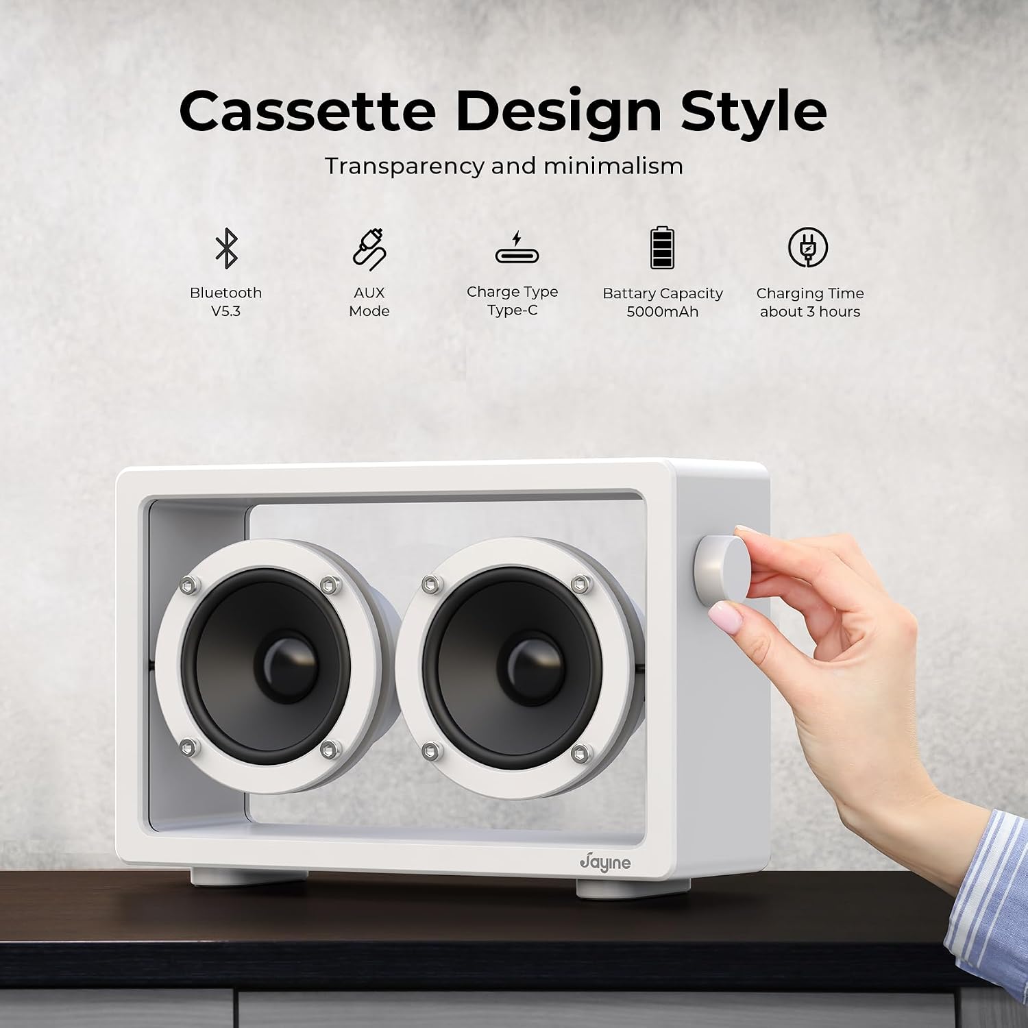 PARLANTE PORTÁTIL JAYINE CASSETTE BLUETOOTH 16W BLANCO - 3