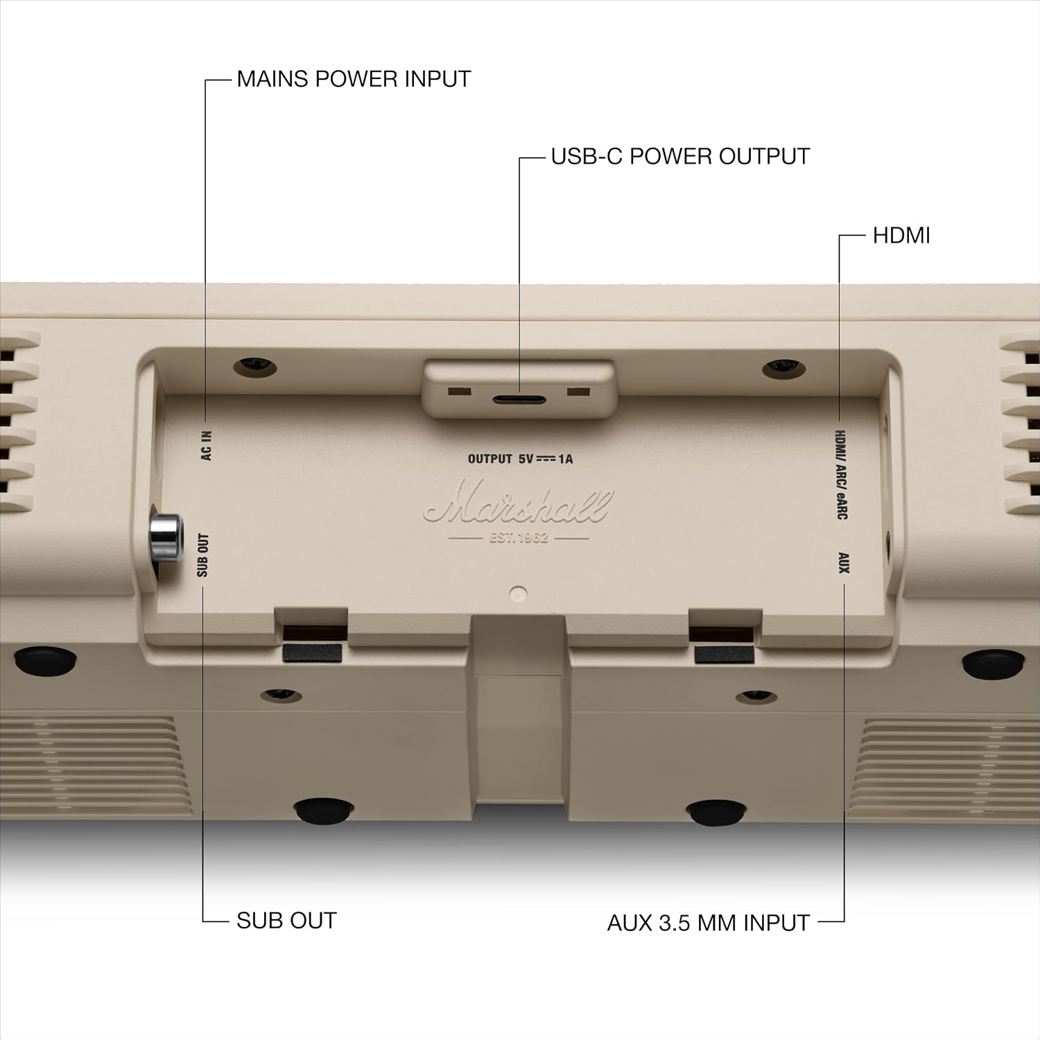 BARRA DE SONIDO MARSHALL HESTON 60 CON DOLBY ATMOS COLOR CREMA - 5