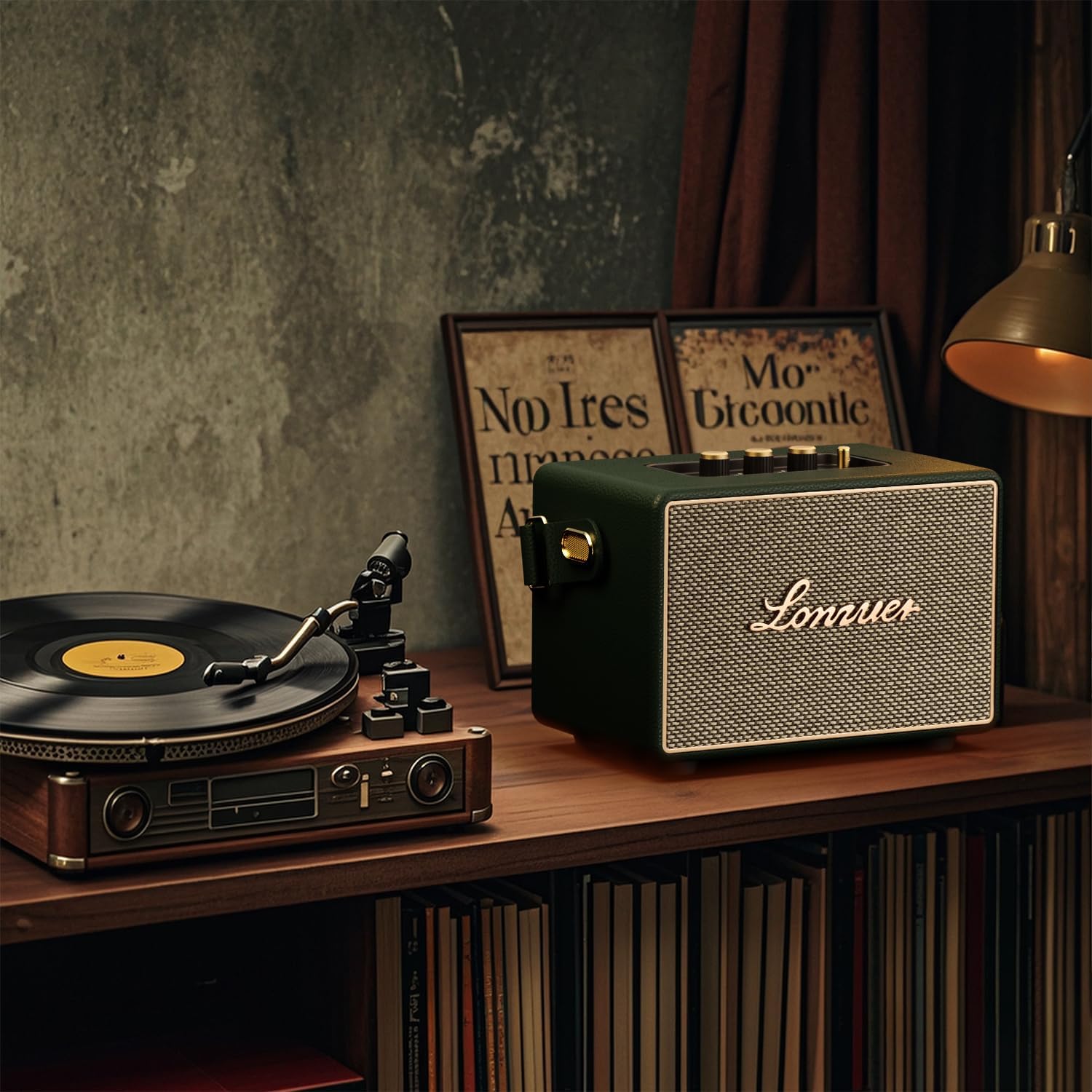 PARLANTE PORTÁTIL BLUETOOTH LONZUER VINTAGE MADERA VERDE - 5