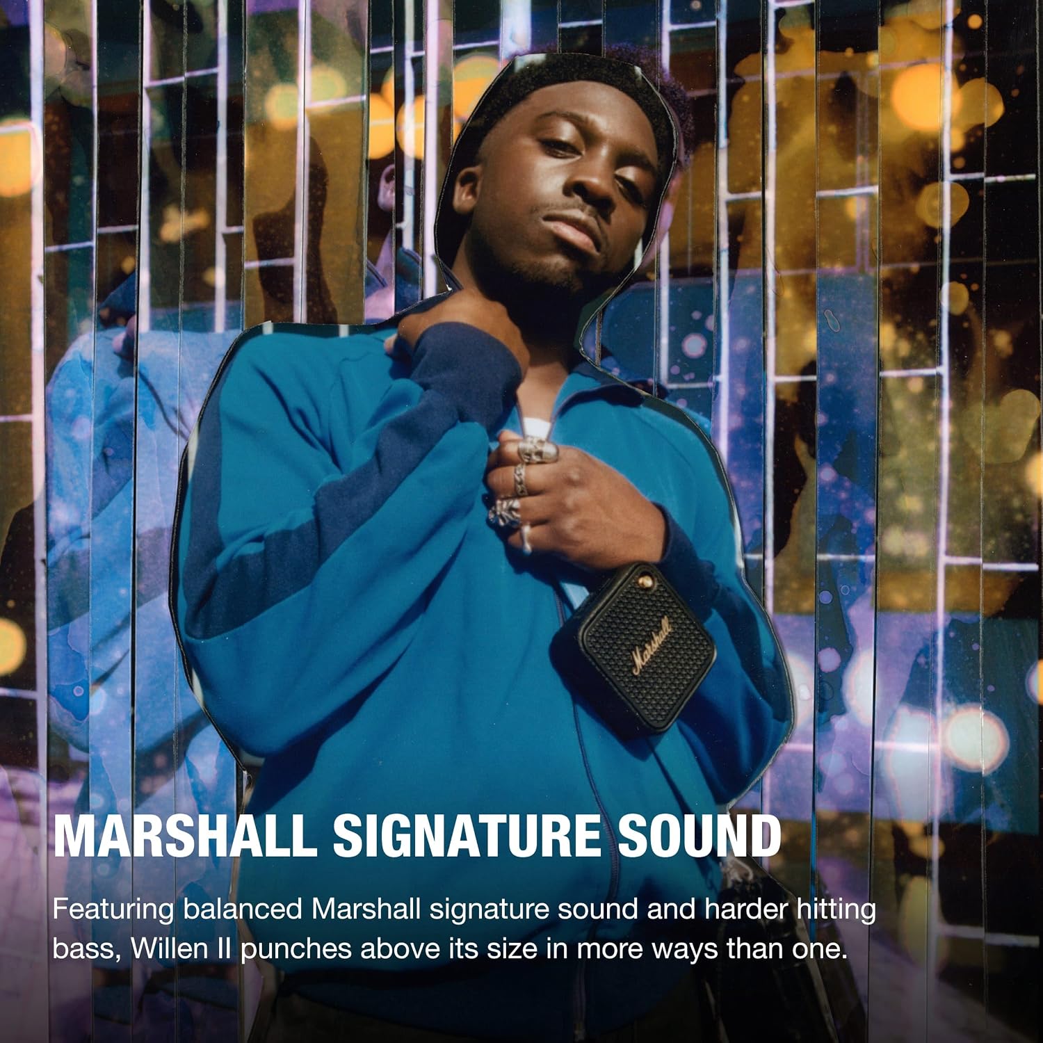 PARLANTE PORTÁTIL MARSHALL WILLEN II BLUETOOTH IMPERMEABLE NEGRO Y BRONCE - 2