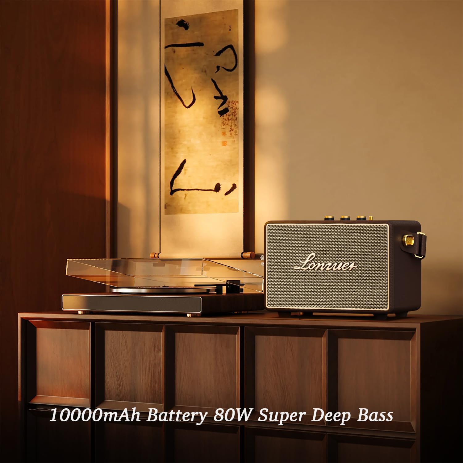 PARLANTE PORTÁTIL BLUETOOTH LONZUER VINTAGE MADERA 80W MARRÓN - 3