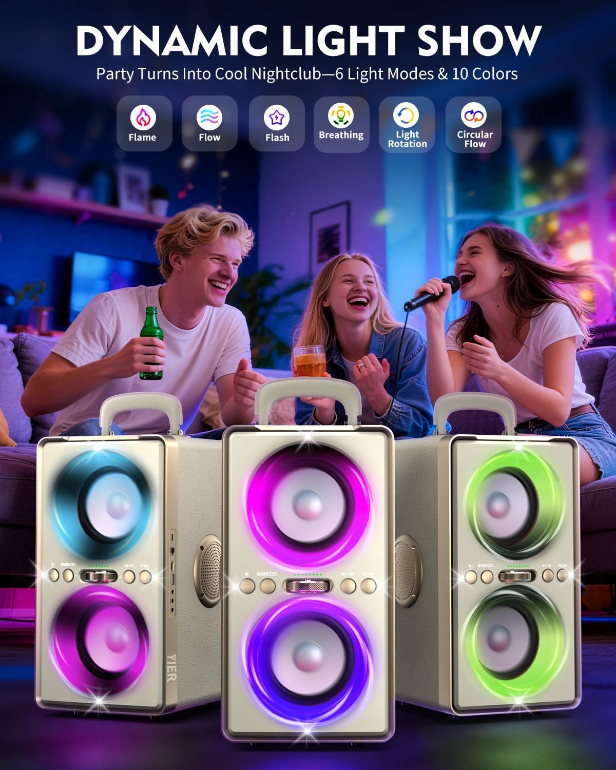 PARLANTE BLUETOOTH YIER 240W BLANCO CON BASSUP Y LUCES RGB - 3