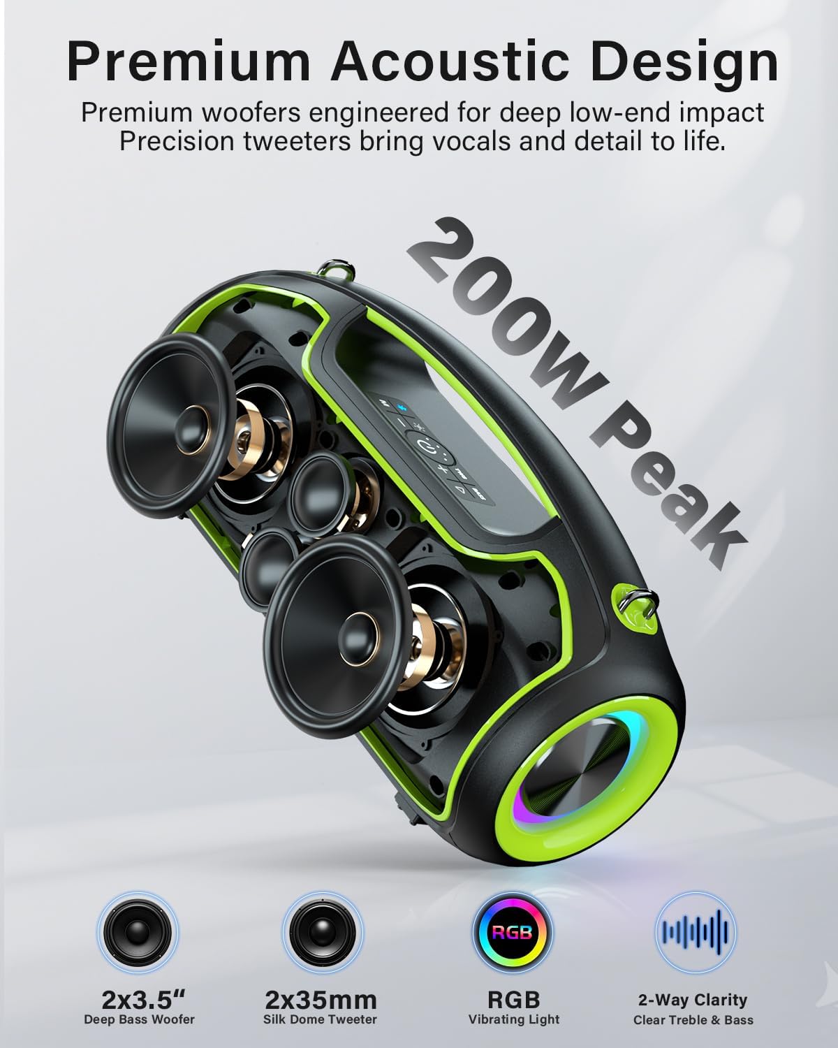 PARLANTE BLUETOOTH VUOPAX 200W PEAK PORTÁTIL CON BASS BOOST - 2
