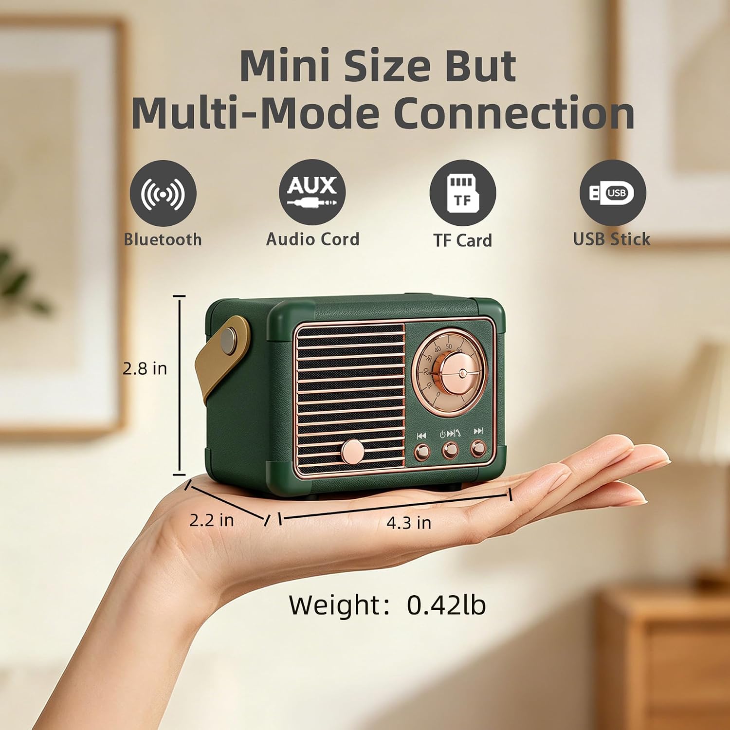 PARLANTE PORTÁTIL BAOLIRA RETRO BLUETOOTH VERDE - 3
