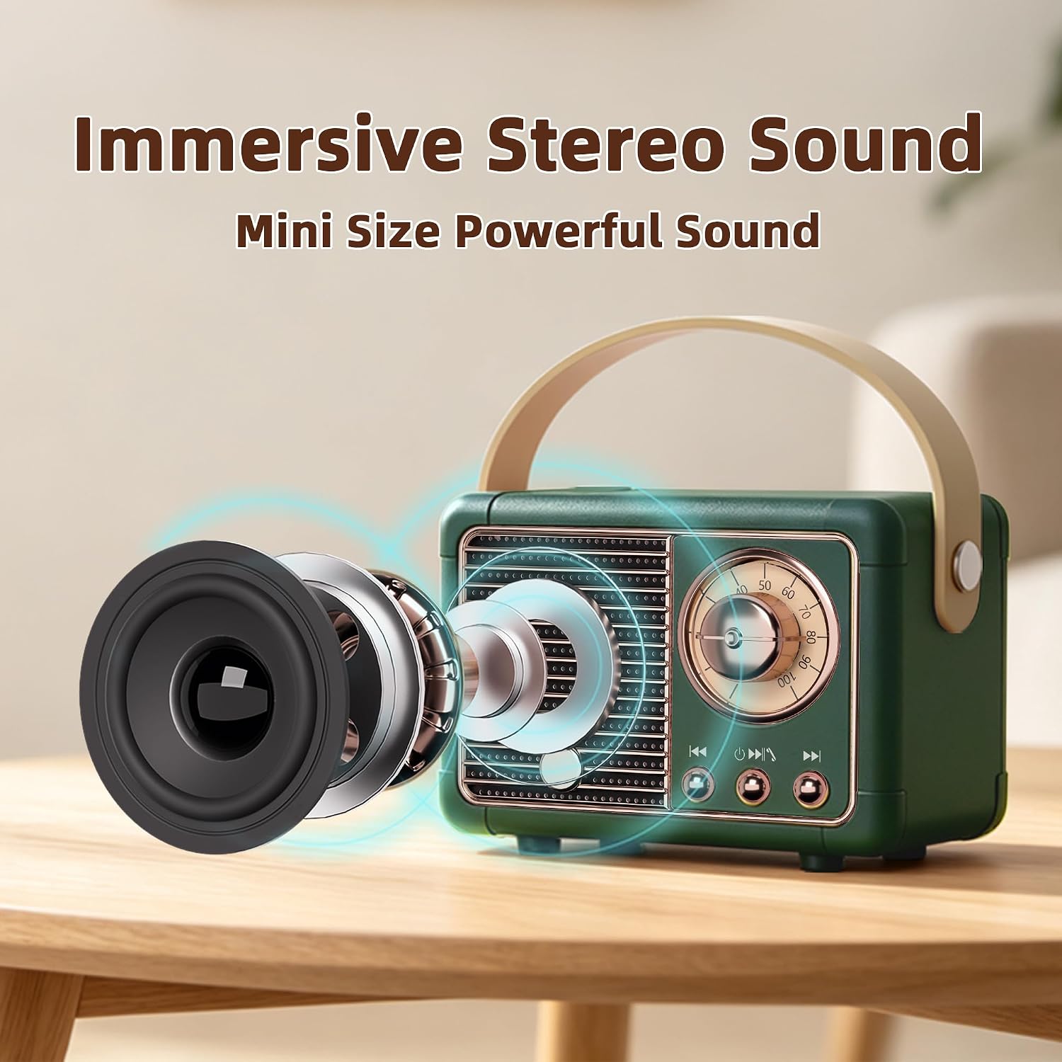 PARLANTE PORTÁTIL BAOLIRA RETRO BLUETOOTH VERDE - 5