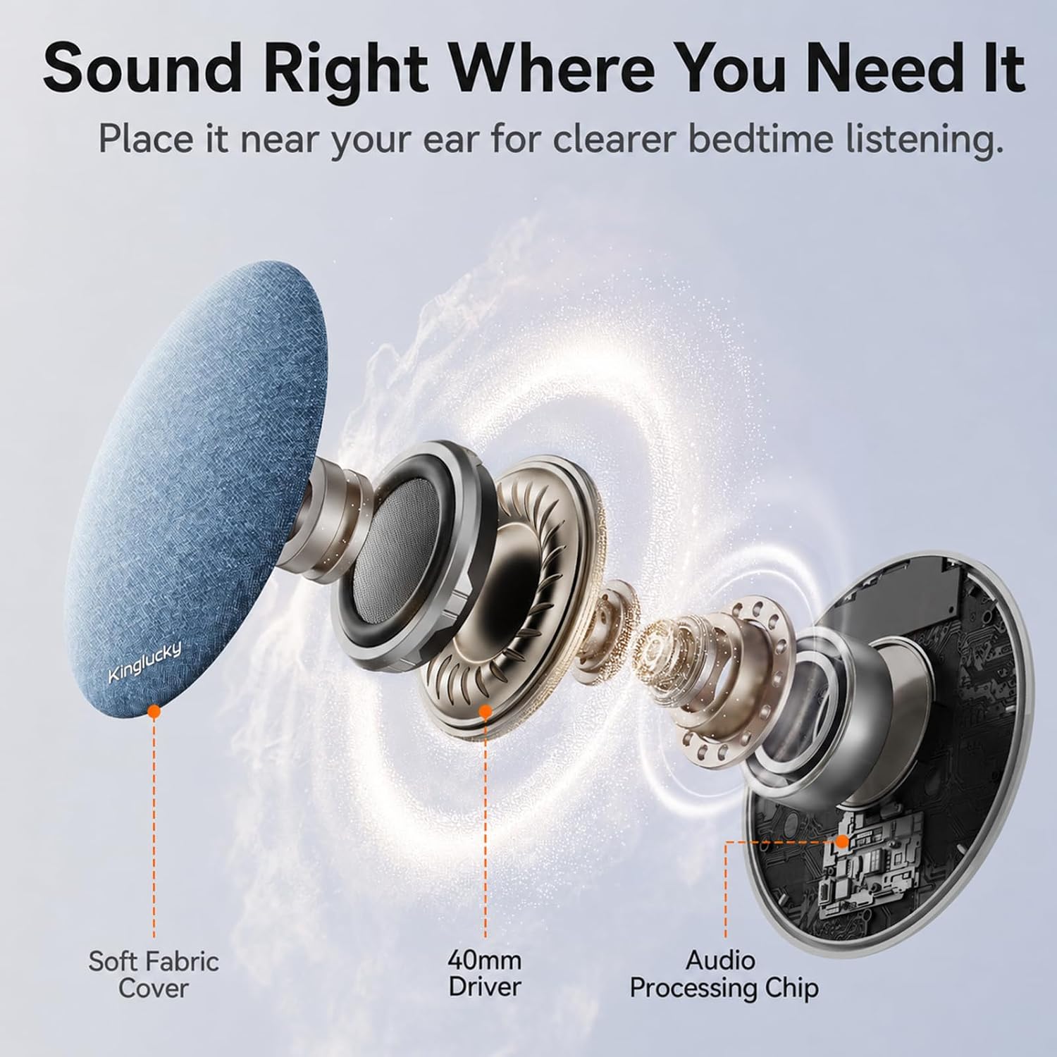 PARLANTE PORTÁTIL KINGLUCKY X50 PARA ESCUCHAR EN ALMOHADA CON BLUETOOTH - 4