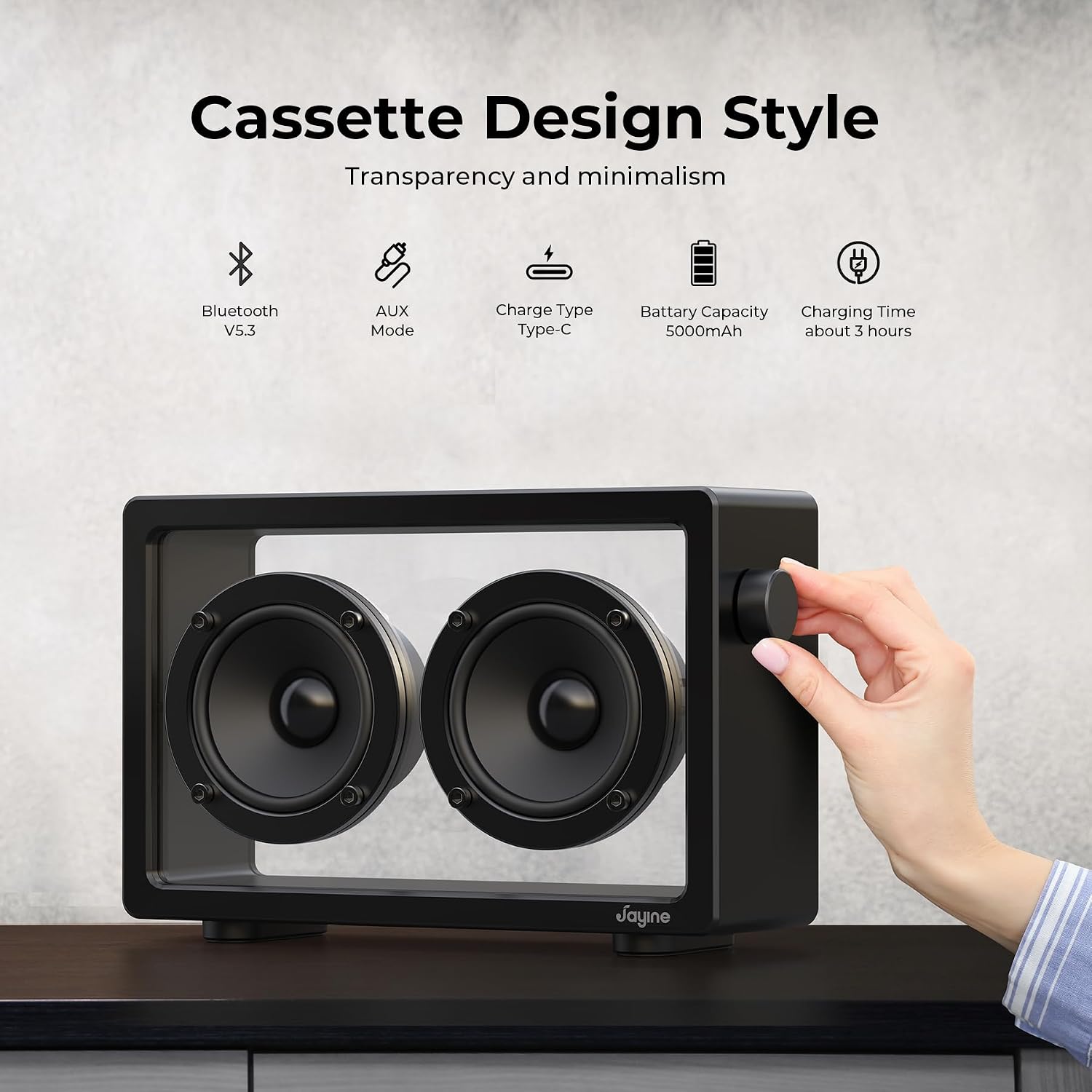 PARLANTE PORTÁTIL JAYINE CASSETTE BLUETOOTH 16W NEGRO - 4