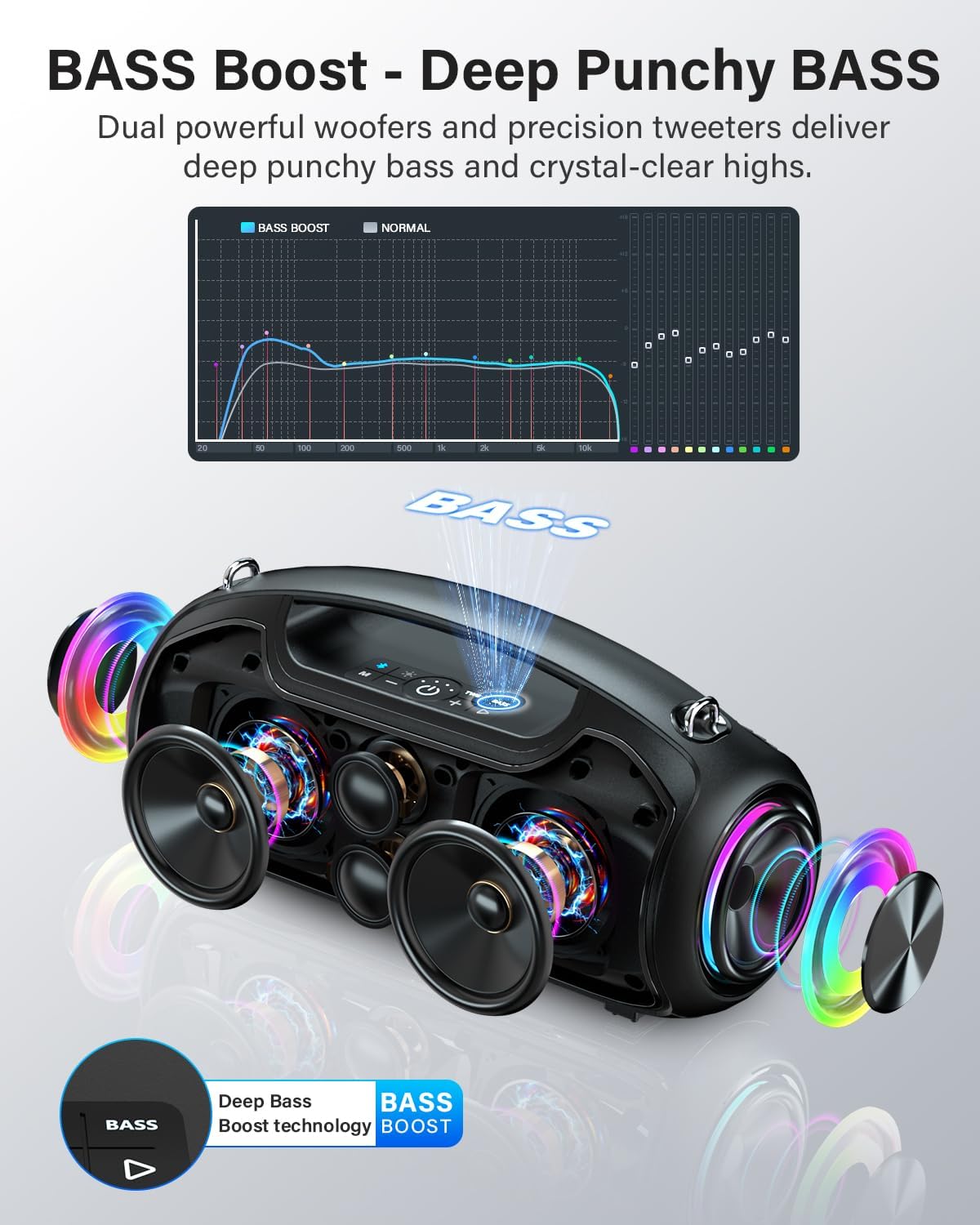 PARLANTE BLUETOOTH VUOPAX 200W PEAK NEGRO CON LOGO GRANDE - 3
