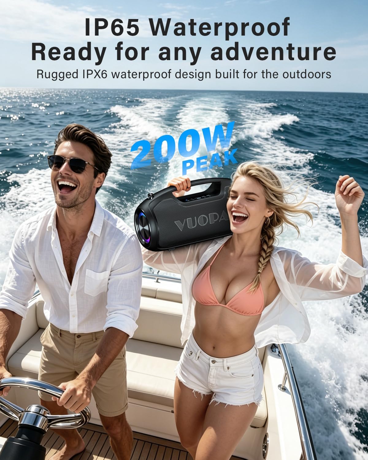 PARLANTE BLUETOOTH VUOPAX 200W PEAK NEGRO CON LOGO GRANDE - 5