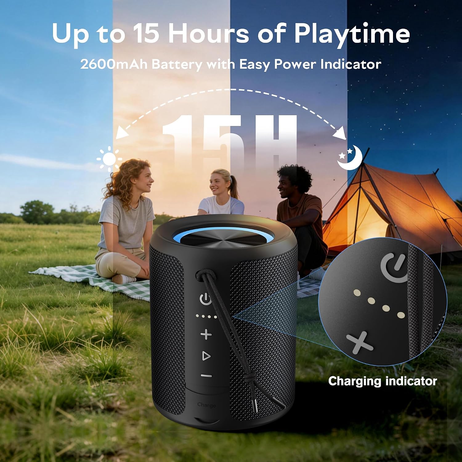 PARLANTE PORTÁTIL BLUETOOTH DUDGSIS IPX7 20W CON LUZ RGB Y BATERÍA 15H - 3