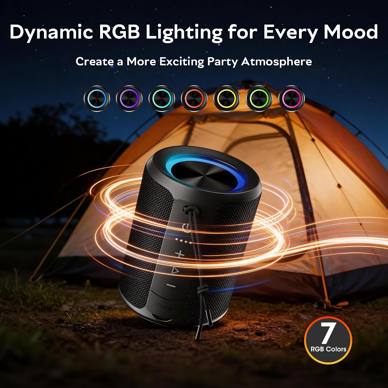 PARLANTE PORTÁTIL BLUETOOTH DUDGSIS IPX7 20W CON LUZ RGB Y BATERÍA 15H - 5