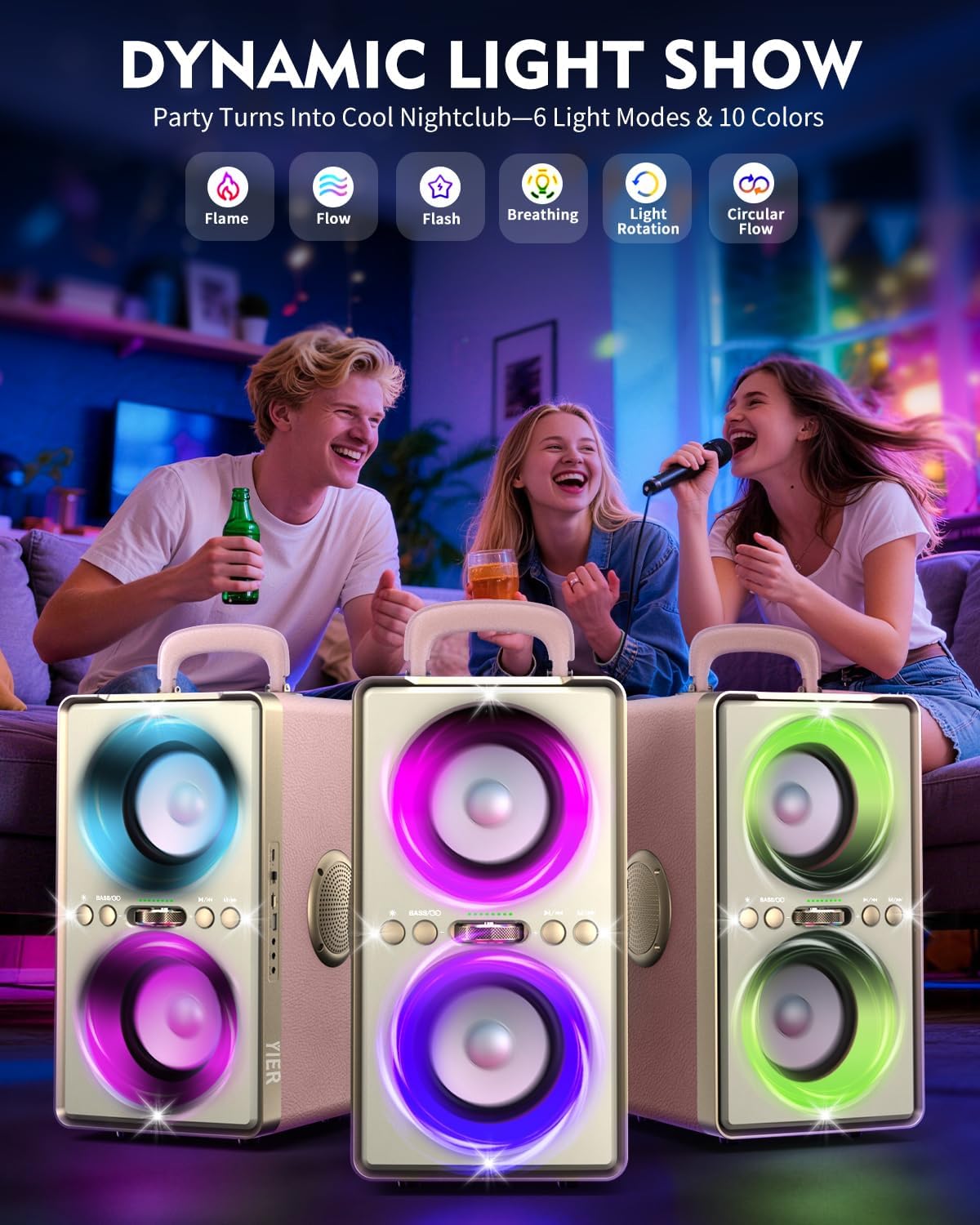 PARLANTE PORTÁTIL YIER BLUETOOTH 240W ROSA - 3