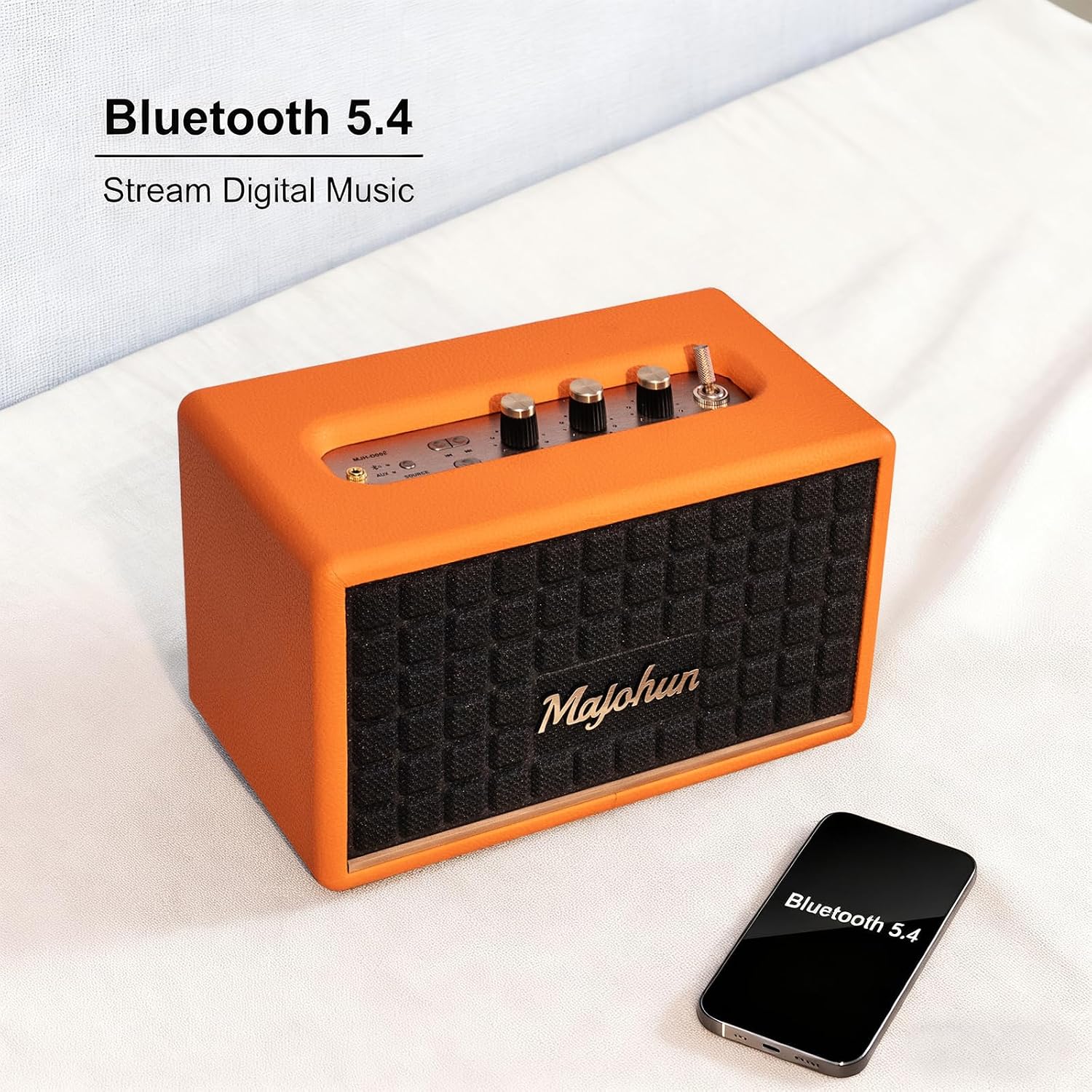 PARLANTE PORTÁTIL MAJOHUN VINTAGE WOOD BLUETOOTH 120W TWS NARANJA - 4