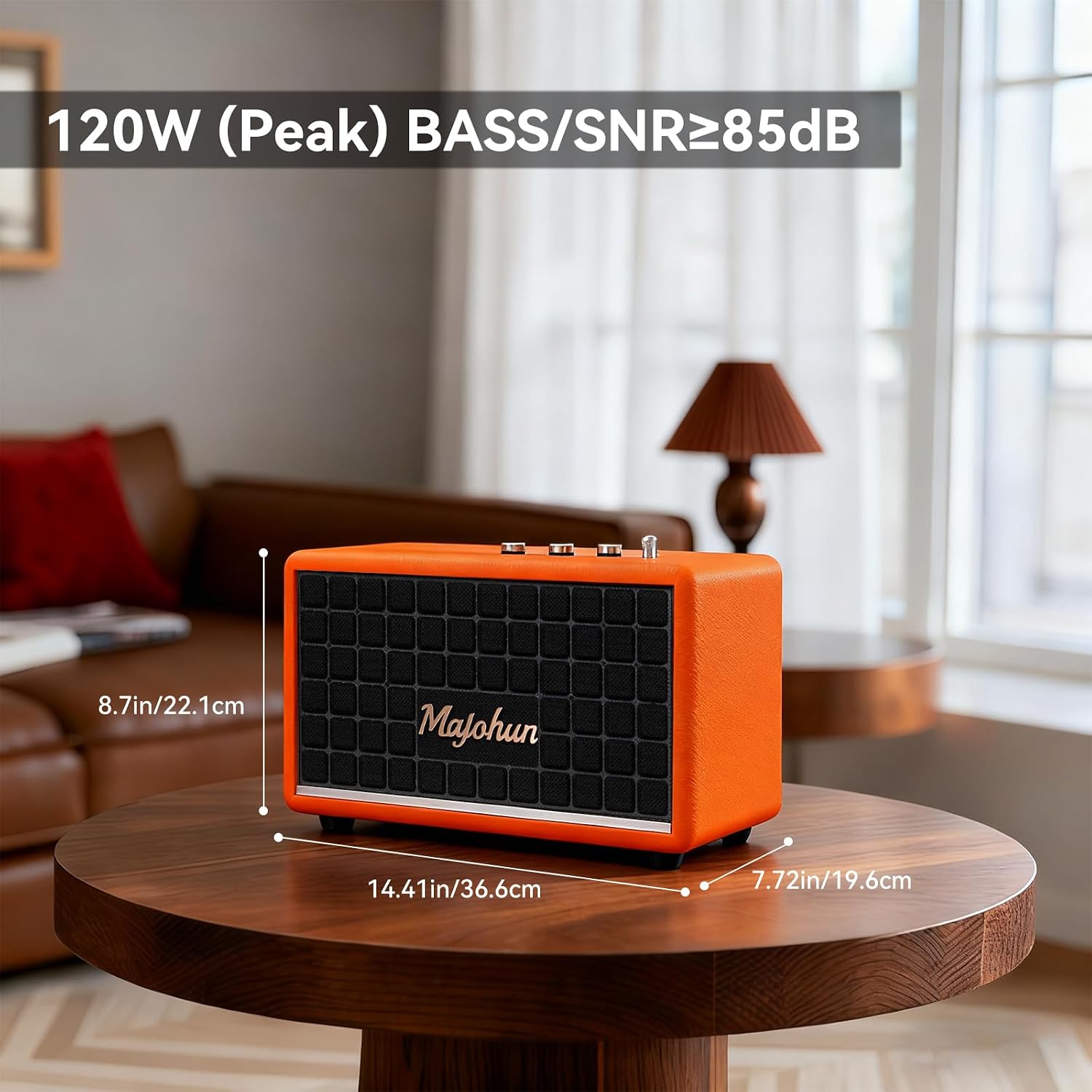 PARLANTE PORTÁTIL MAJOHUN VINTAGE WOOD BLUETOOTH 120W TWS NARANJA - 5