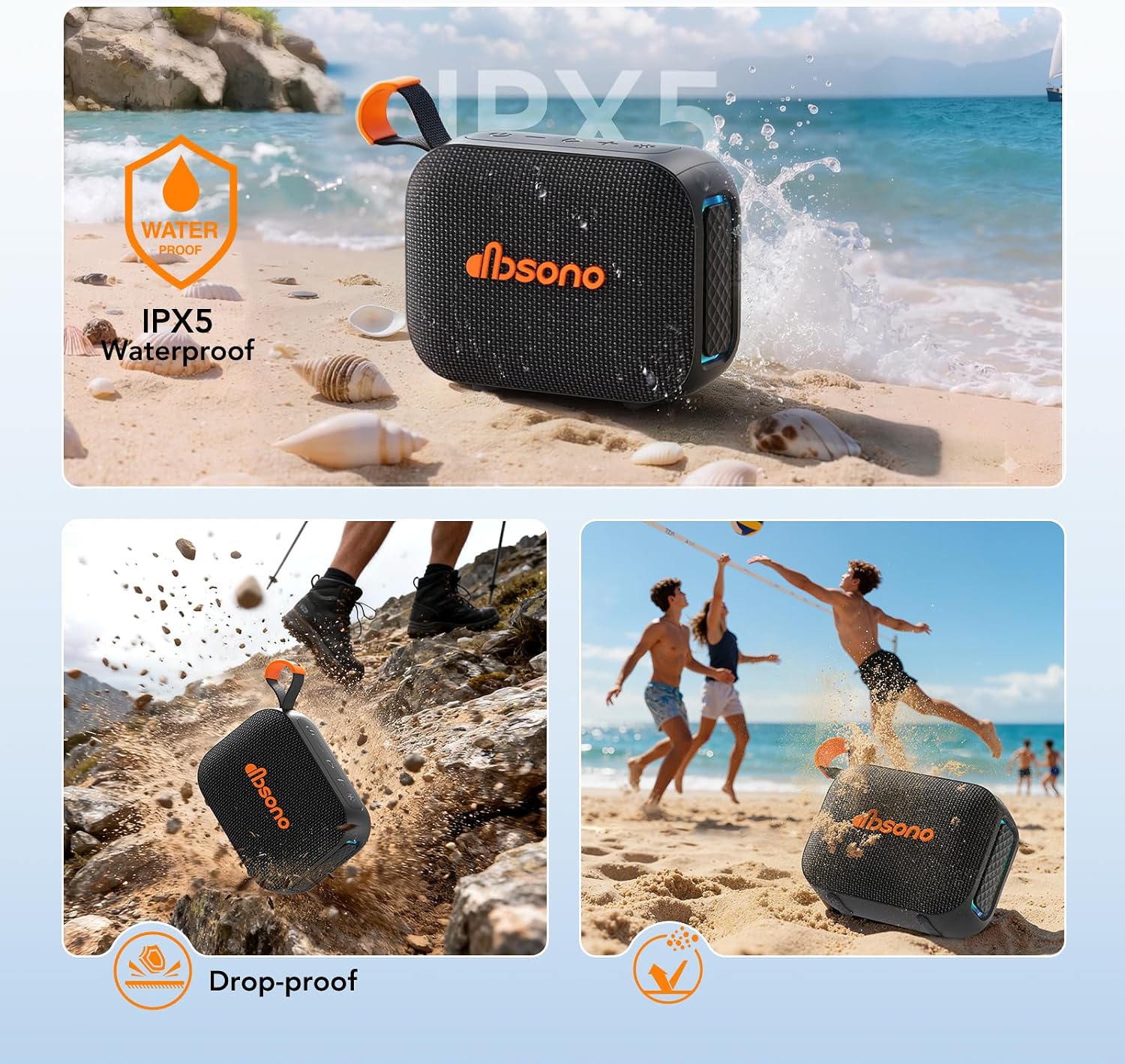 PARLANTE PORTÁTIL BLUETOOTH DBSONO IPX5 RESISTENTE AL AGUA NEGRO - 5