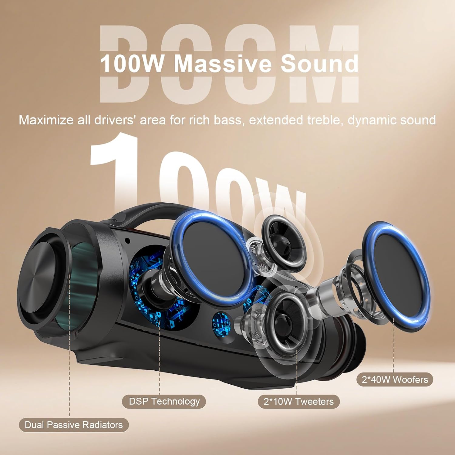 PARLANTE PORTÁTIL DOSS EXTREME BOOM+ BLUETOOTH 100W NEGRO - 3