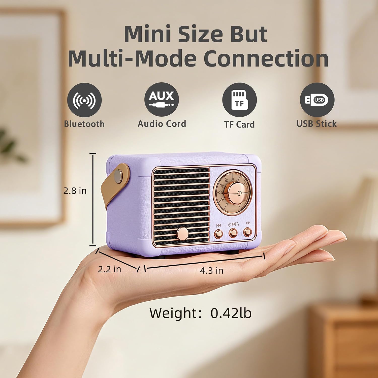 PARLANTE PORTÁTIL BAOLIRA RETRO BLUETOOTH MORADO - 3